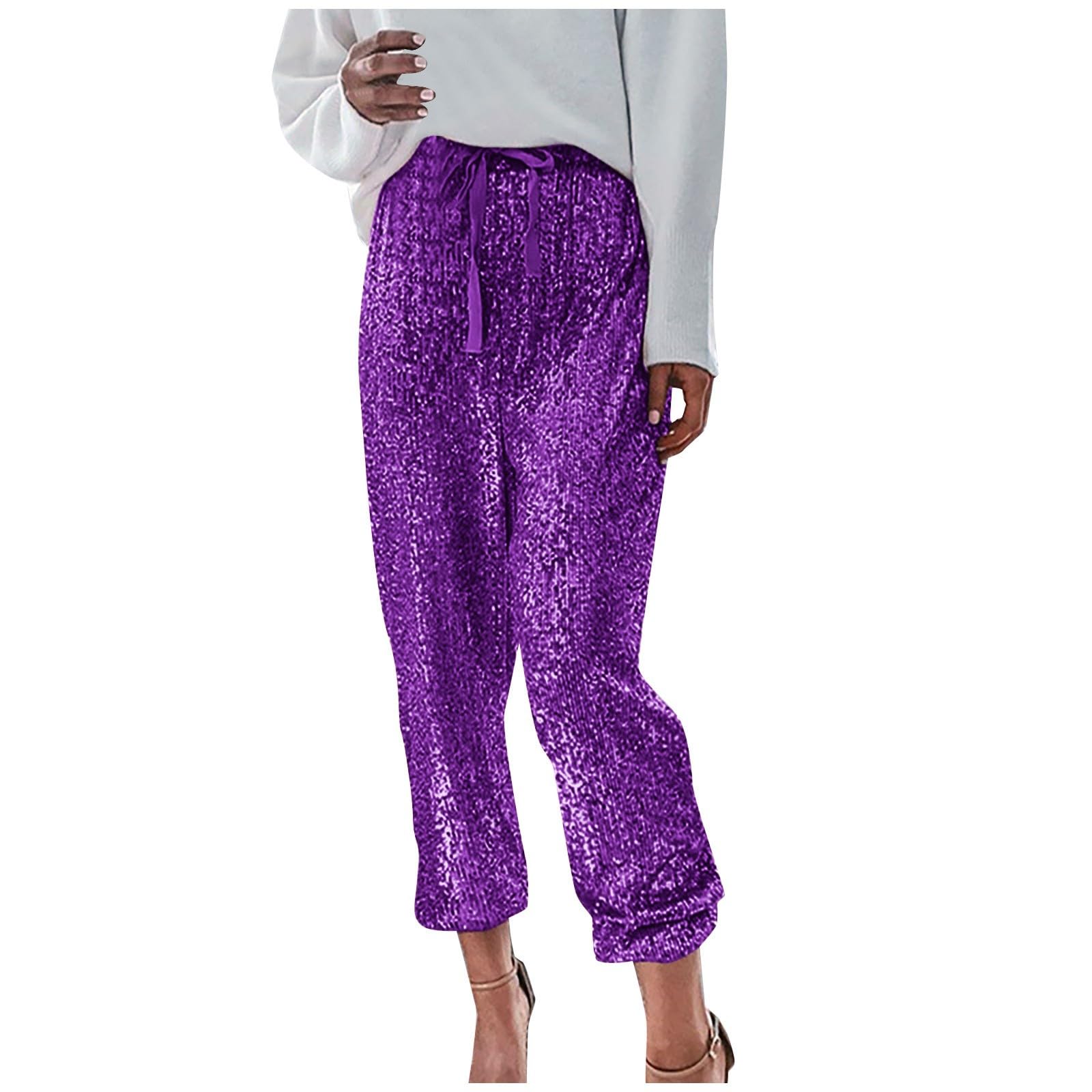 Sparkle Pants for Women - Sequin Glitter Pencil Pants with Drawstring Waist | Shiny Party Pants for Evening Events, Night Out & Special Occasions