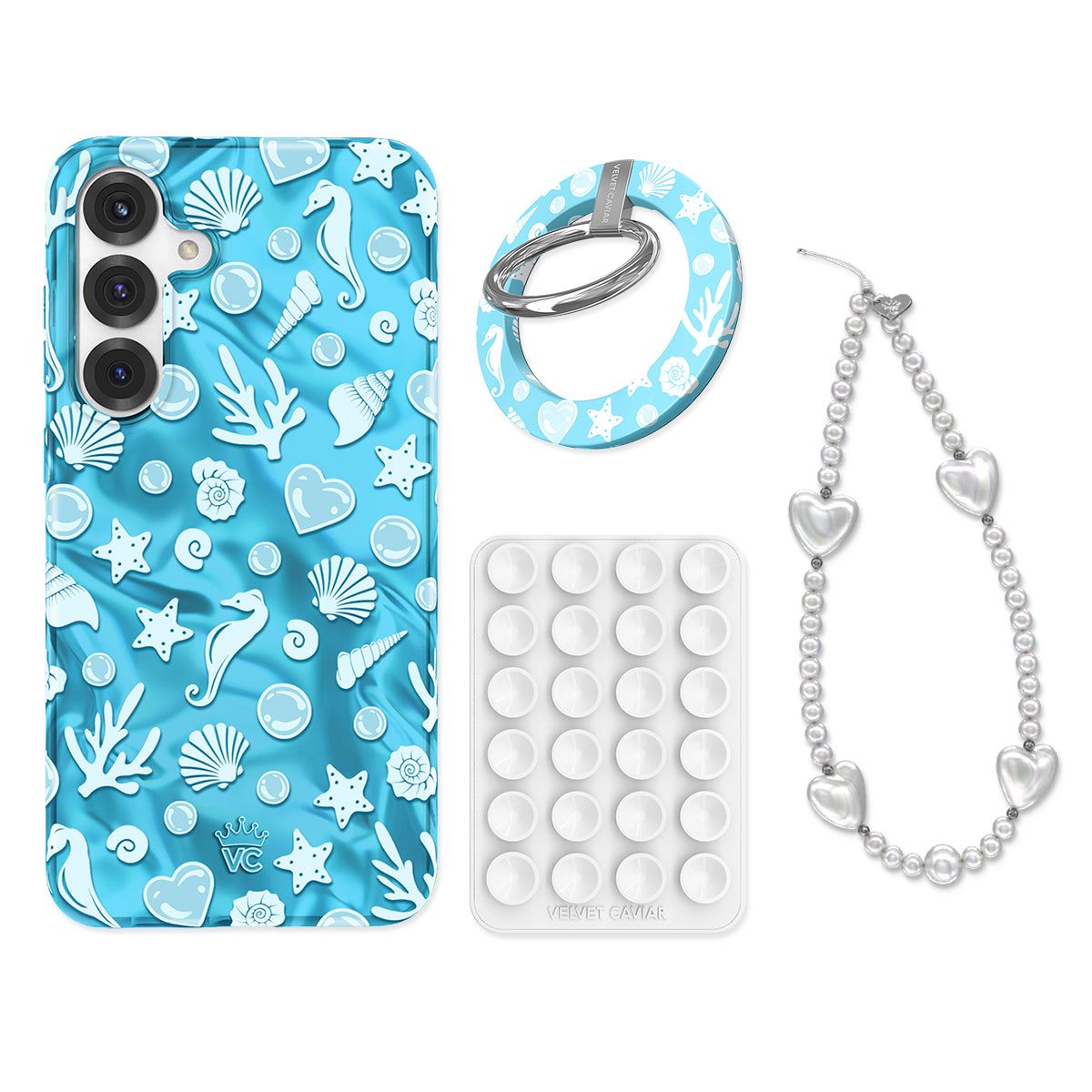 Aquamarine Holo Samsung Phone Grip Bundle Set - Secure & Stylish Phone Holder for Samsung Galaxy S21/S22/S23 - Perfect for Workouts, Travel & Everyday Use