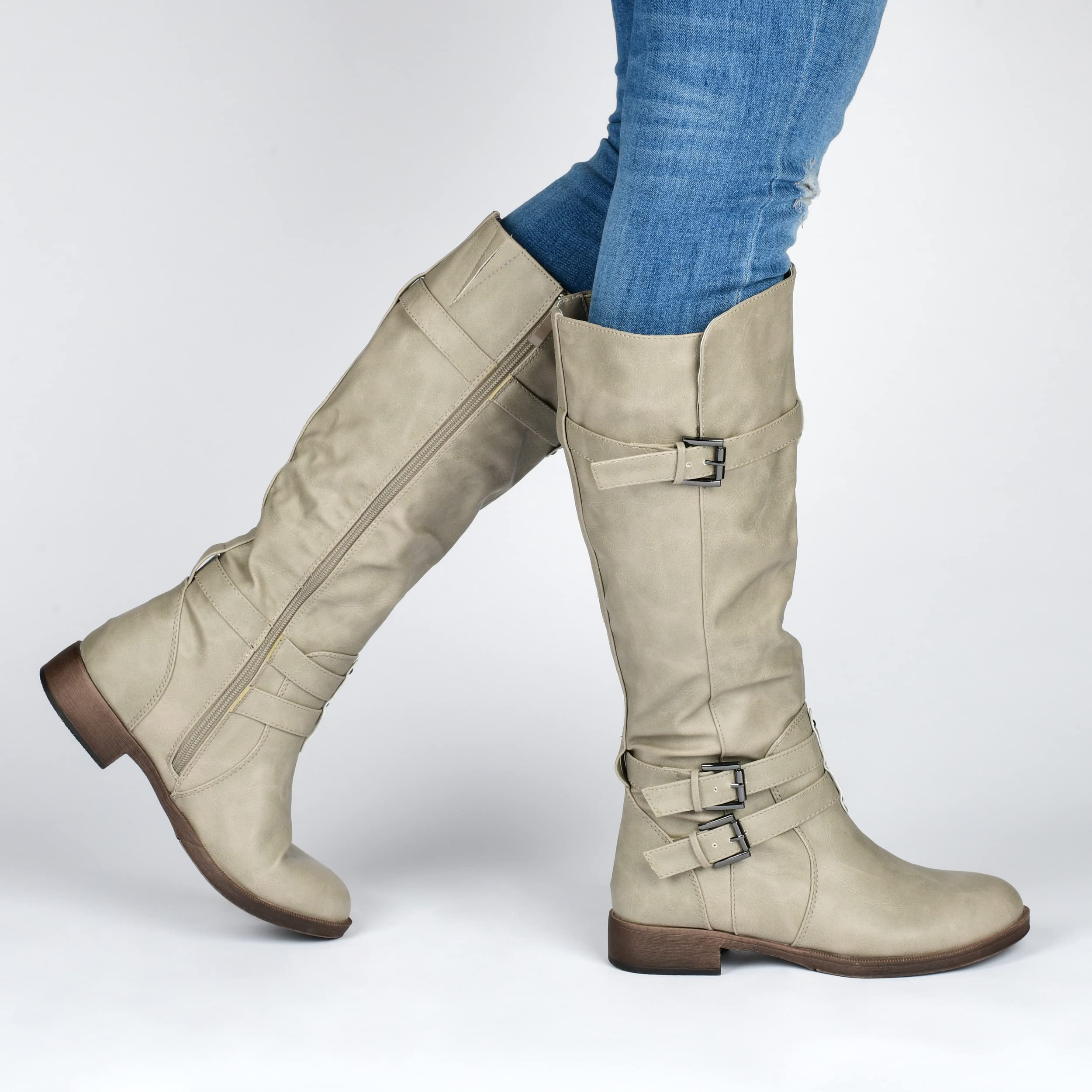 Journee Women's Bite Stacked Heel Riding Boots - Stylish & Comfortable Knee-High Boots for Fall & Winter Fashion | Perfect for Casual Outfits, Office Wear & Outdoor Activities