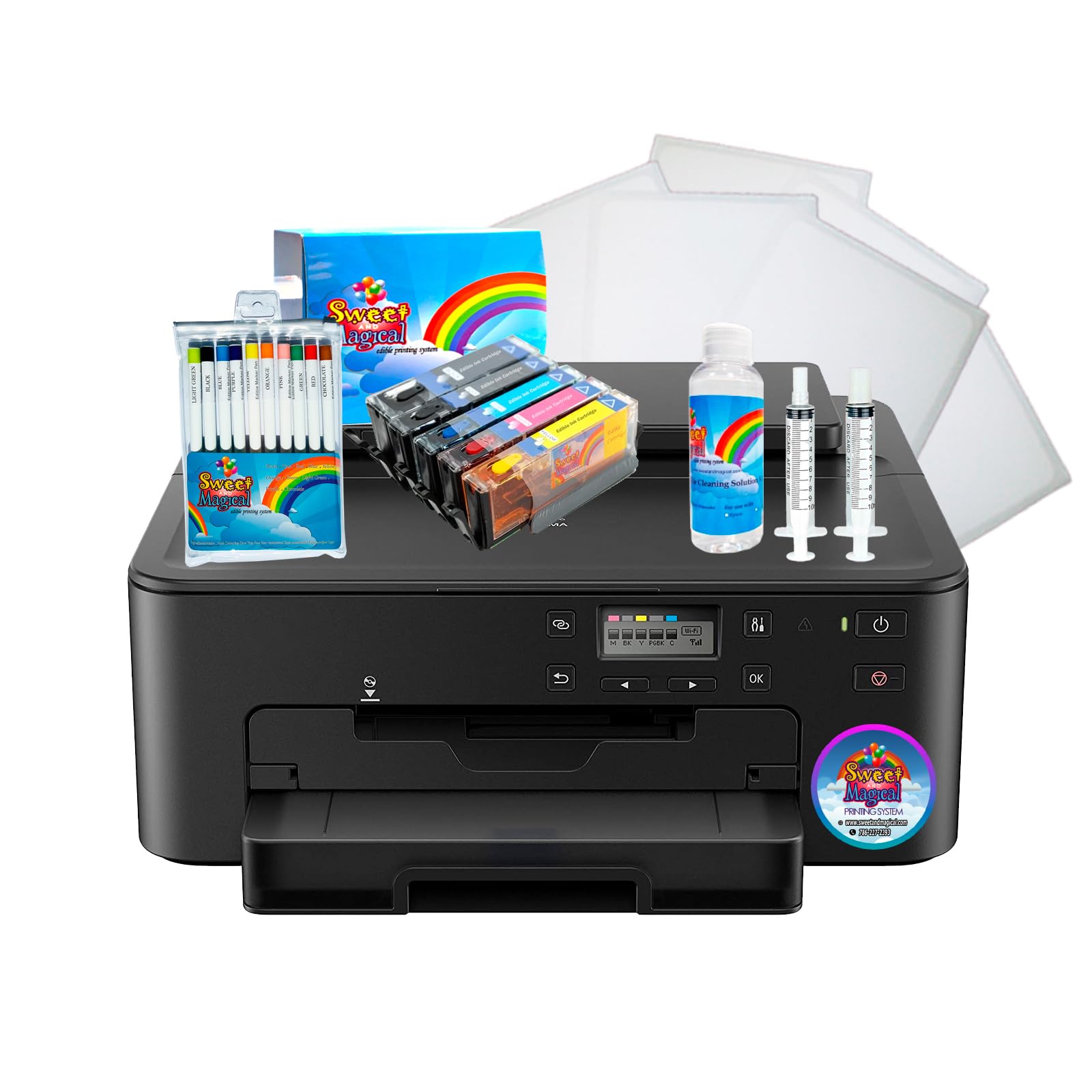 S & M Topper Image Cake Printer Bundle with 12 Sugar Sheets, 10 Color Markers for Cookies, 5 Ink Cartridges & Printhead Cleaning Kit - Perfect for Birthday Cakes, Wedding Desserts & Custom Cookie Decorations