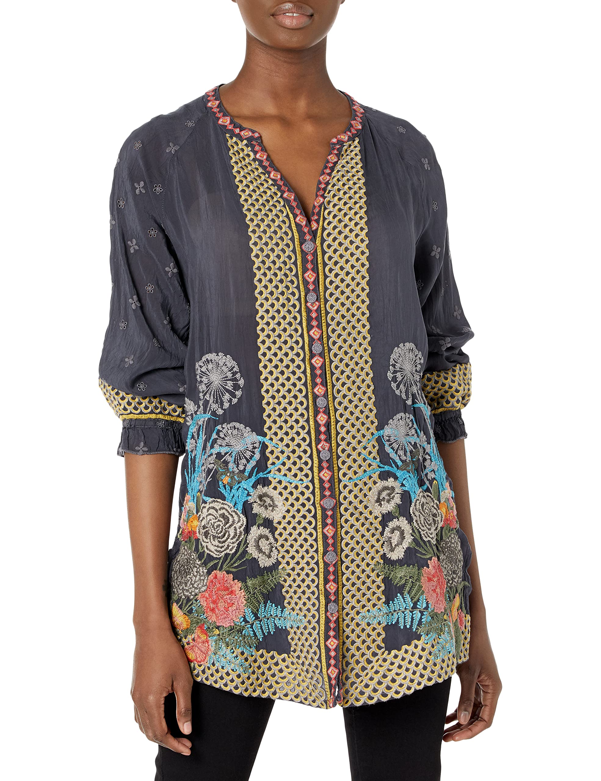 Johnny Was Women's Long Sleeve Blouse - Boho Floral Print Tunic Top for Casual Wear & Office Outfits | Perfect for Layering in Fall & Winter Seasons