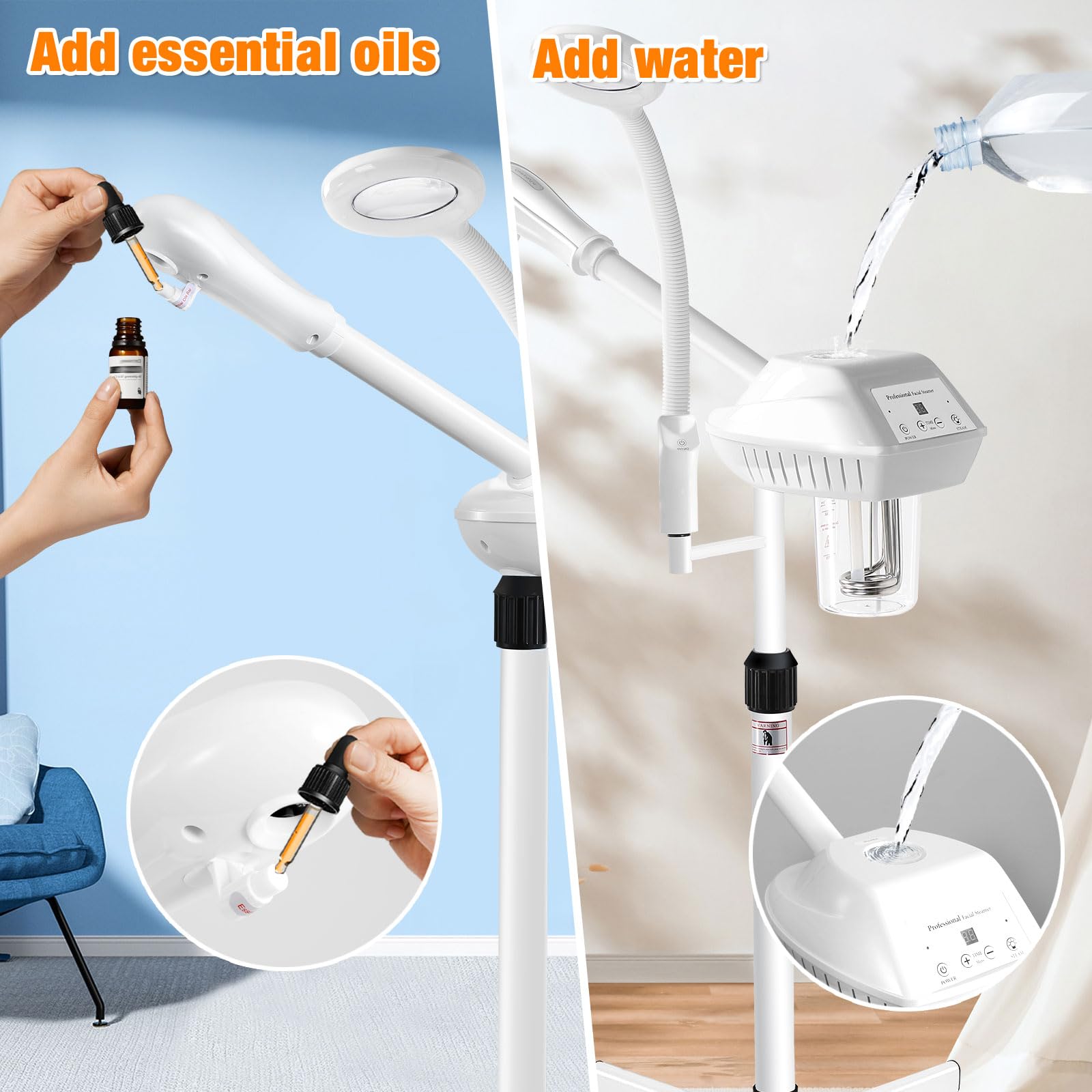 Professional 2-in-1 Facial Steamer & Ozone Humidifier with 5x Magnifier & LED Light - Deep Cleansing, Pore Tightening & Skin Hydration for Home Spa, Beauty Salon & Skincare Routine