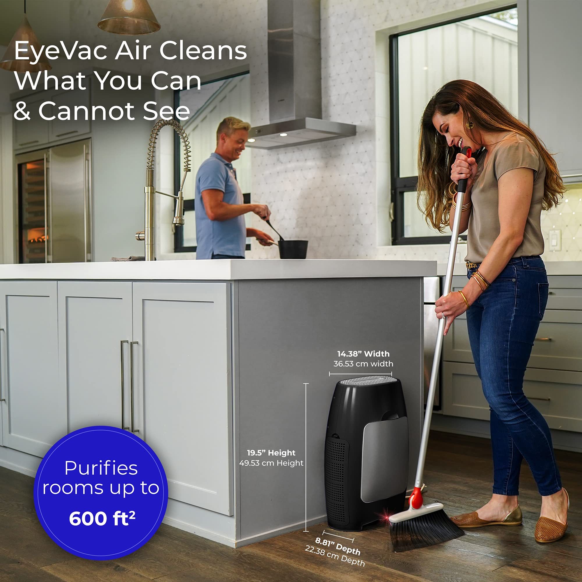 EyeVac Air 2-in-1 HEPA Air Purifier & Touchless Vacuum Automatic Dustpan - Ultra Fast & Powerful 1000W Corded Canister Vacuum - Covers 600 Sq ft for Home, Office, Kitchen - Bagless Design with Smart Sensors (Black/Silver) - Perfect for Pet Hair, Dust, Allergies & Hardwood Floors