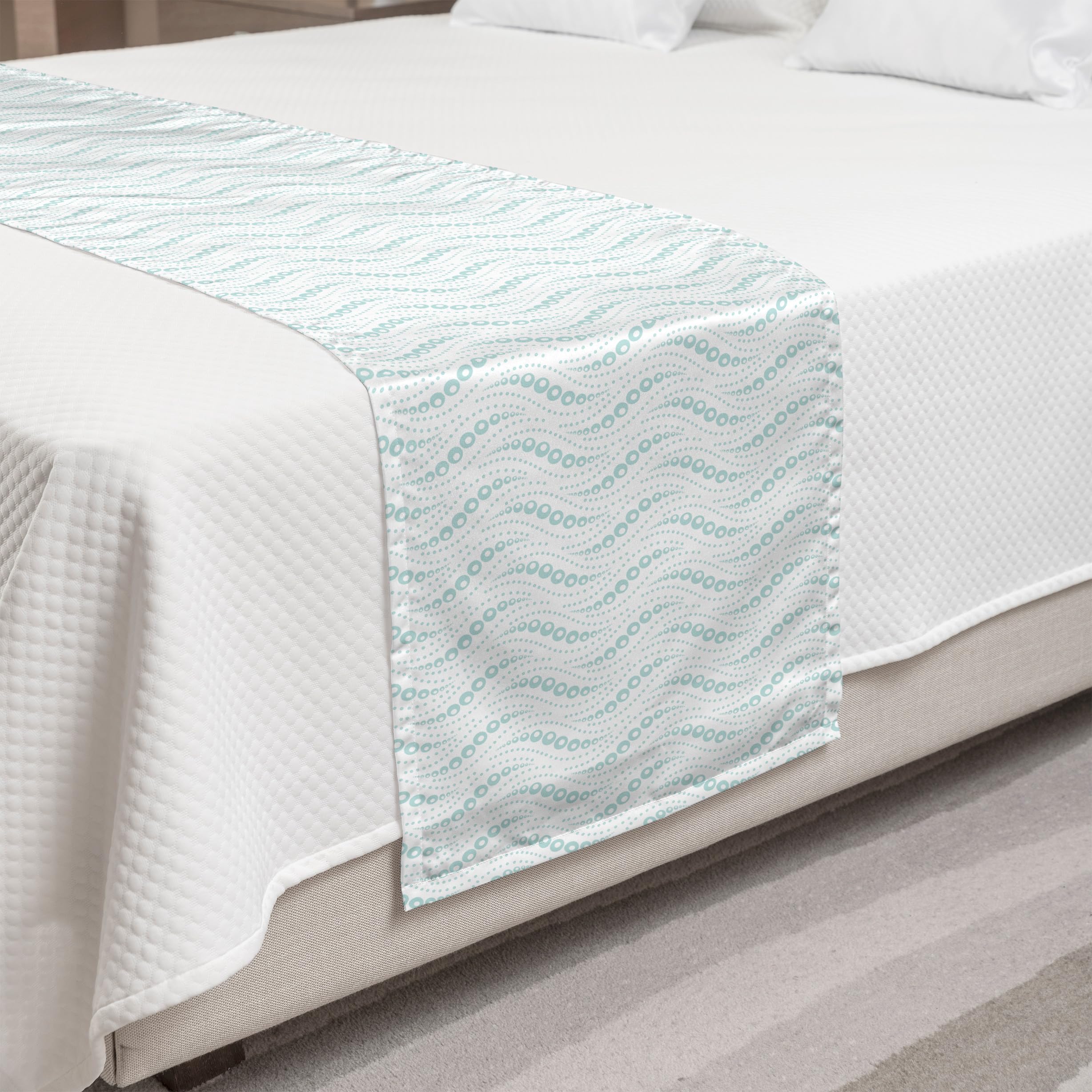 Ambesonne Abstract Bed Runner - Geometric Vertical Lines & Points Pattern on Plain Backdrop, Decorative Queen Size Bed Scarf for Hotels, Homes & Guestrooms | Pale Seafoam & White | Perfect for Bedroom Decor, Wedding Accents & Luxury Hotel Styling