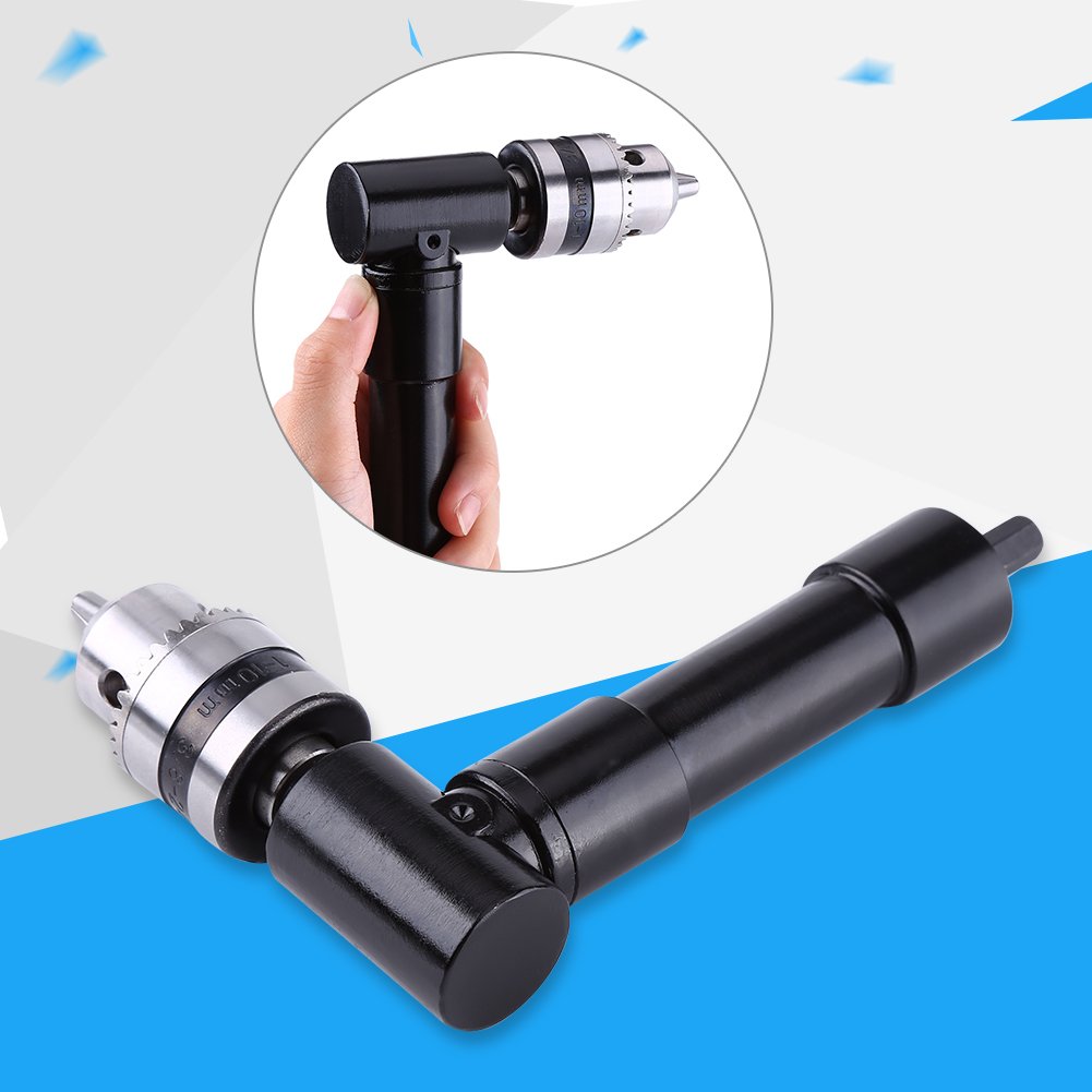 8mm Right Angle Drill Chuck with Hex Shank - Heavy Duty Right Angle Drill Extension & Angle Adapter for Tight Spaces - Perfect for Cabinet Making, Plumbing, and Automotive Repairs