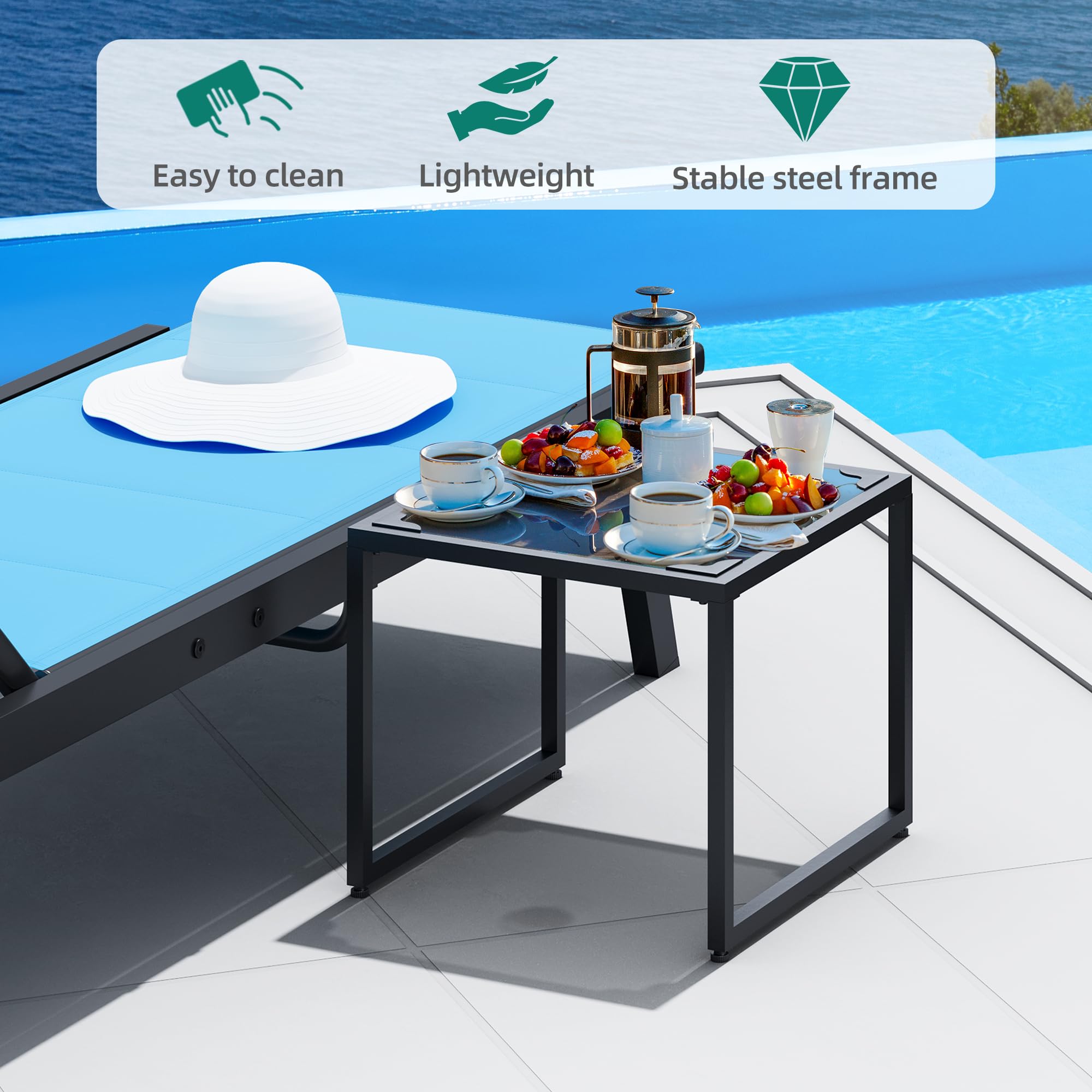 YITAHOME 3-Piece Patio Chaise Lounge Set with Side Table - Adjustable Backrest Outdoor Lounge Chairs with Padded Fabric & Wheels - Perfect for Poolside, Beach, Patio & Porch Relaxation - Blue