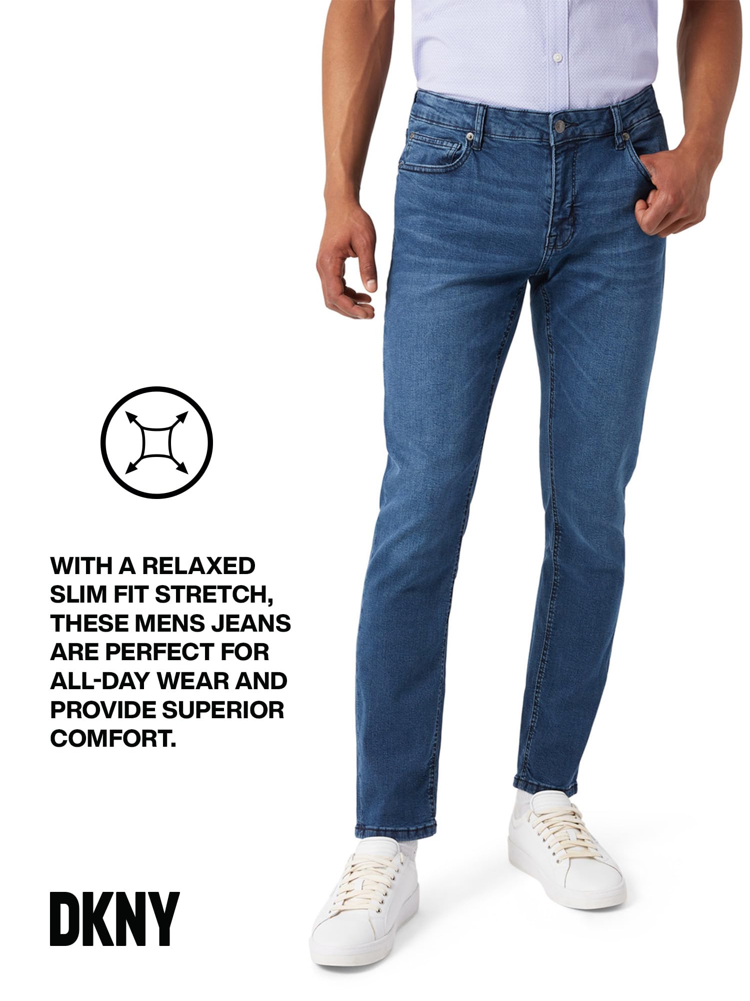 DKNY Men's Slim Fit Stretch Jeans - Premium Soft Comfort Denim Pants for Casual Wear & Office Style