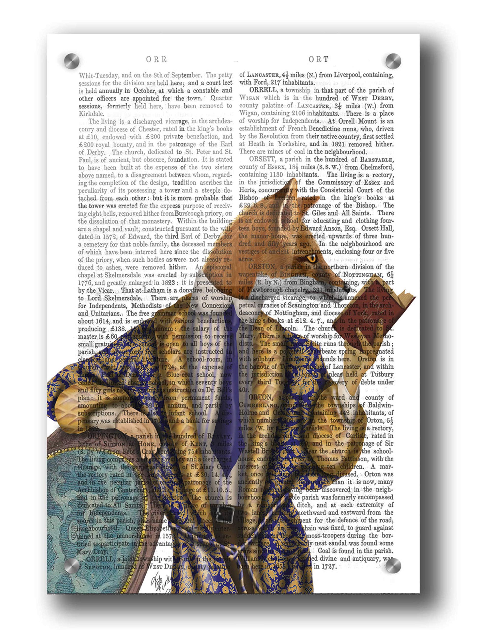 Fab Funky 'Book Reader Fox' Acrylic Glass Wall Art - 24