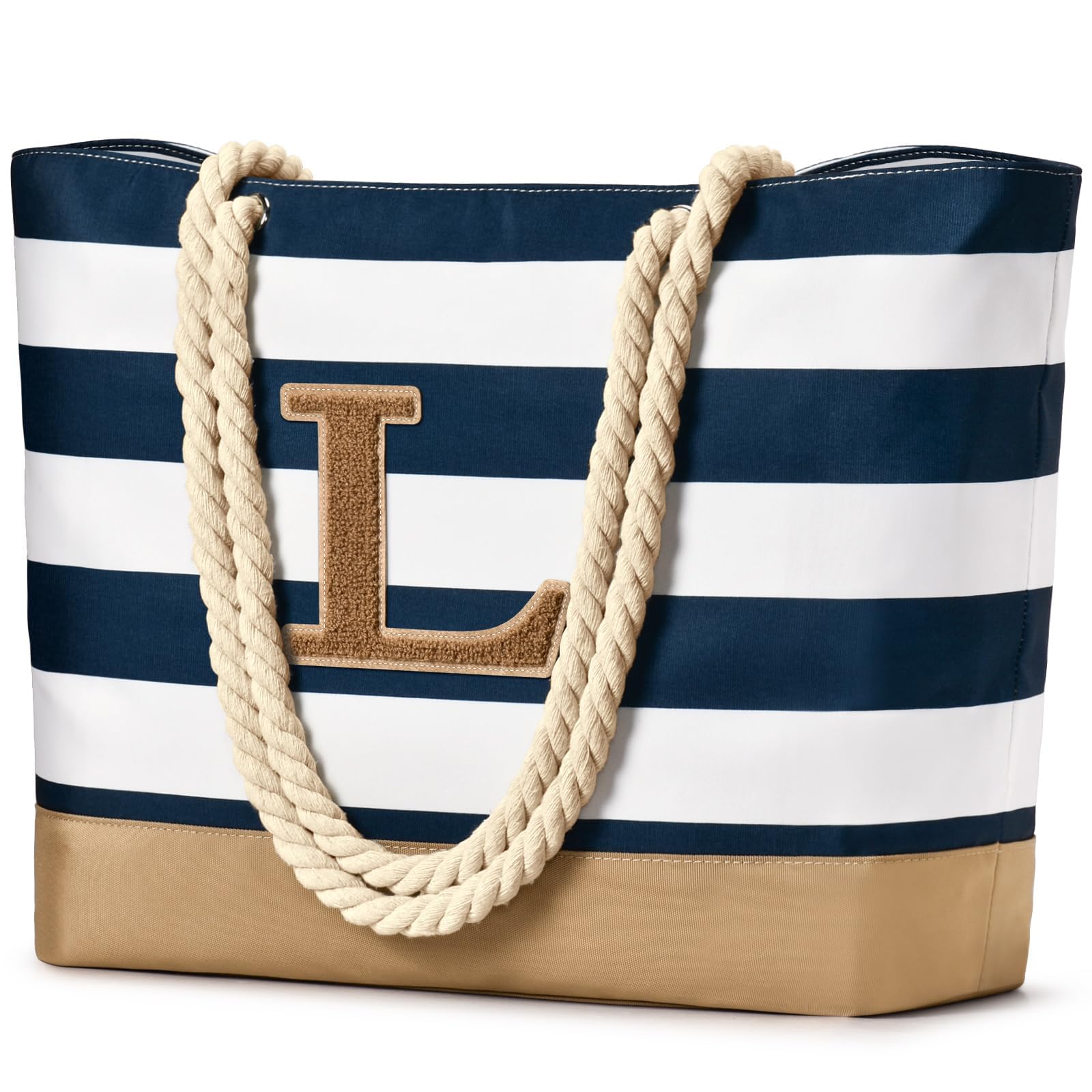 Personalized Waterproof Beach Tote Bag for Women with Zipper - Custom Initial Beach Bags, Travel Essentials & Birthday Gifts for Her - Perfect for Pool Parties, Vacations, and Summer Getaways