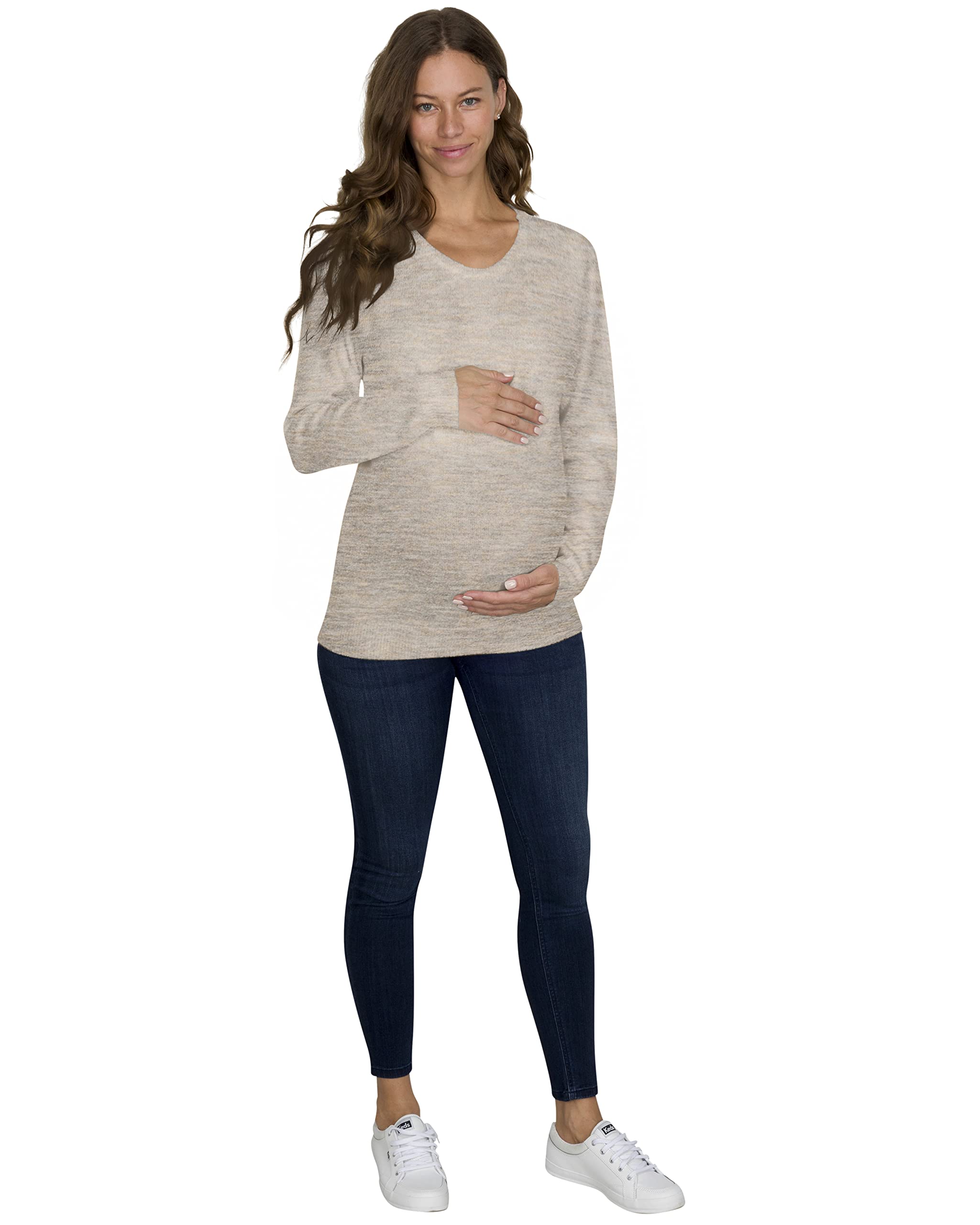 Eliana Stretch Brushed Knit Maternity Sweater - Soft Comfortable Pregnancy Top for Expecting Moms - Perfect for Work, Casual Wear & Baby Showers