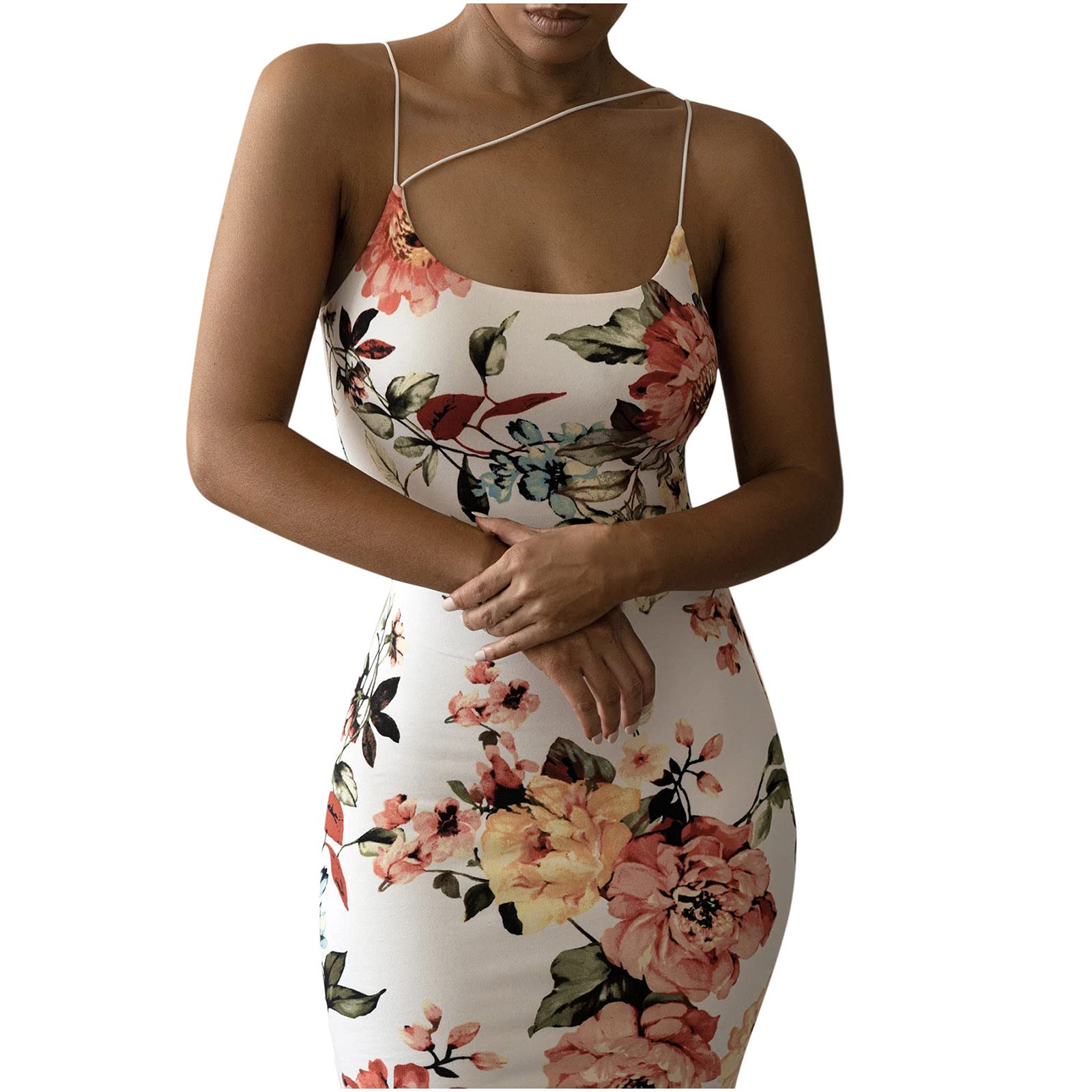 Women's Summer Dresses 2023 - Bohemian Floral Print Spaghetti Strap Sexy Casual Dress for Beach, Wedding Guest & Vacation | Lightweight Camisole Sundress for Women