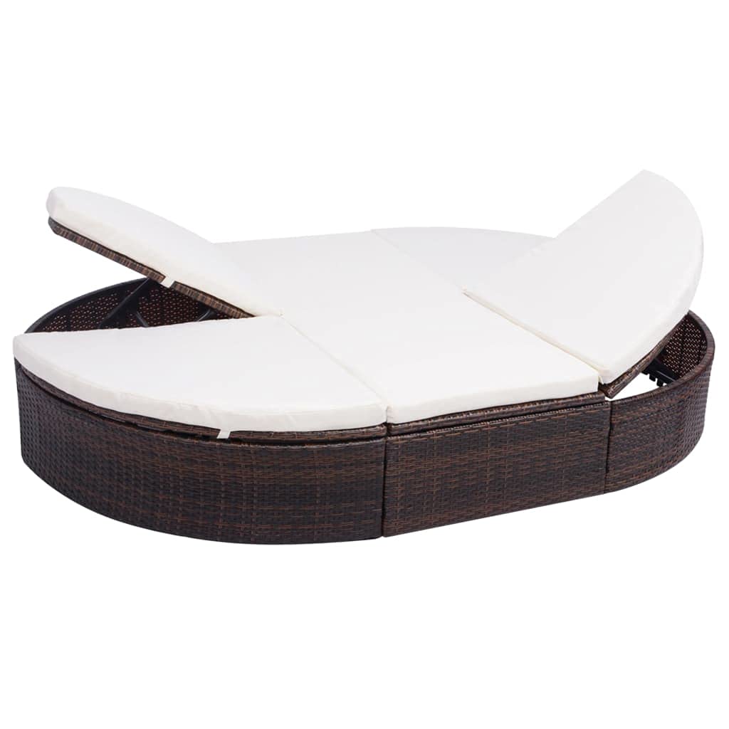 **Brown Poly Rattan Outdoor Lounge Bed with Adjustable Back & Cushion - Garden Patio Furniture for Relaxing - Fast Delivery**    *(Perfect for Poolside Lounging, Backyard Sunbathing, or Patio Relaxation)*