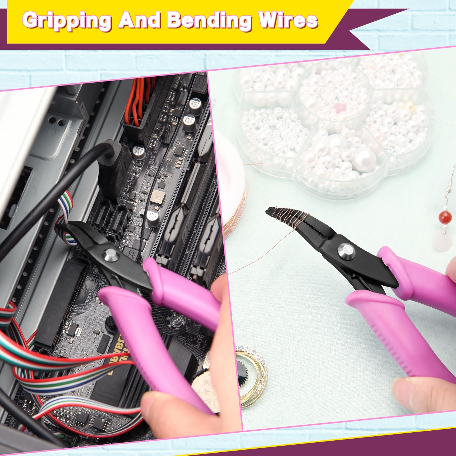 SPEEDWOX 5.5-Inch Bent Needle Nose Pliers with Teeth - Curved Jewelry Making Pliers with Serrated Jaws for Precision Gripping - Perfect for Wire Wrapping, Beading, and DIY Crafts