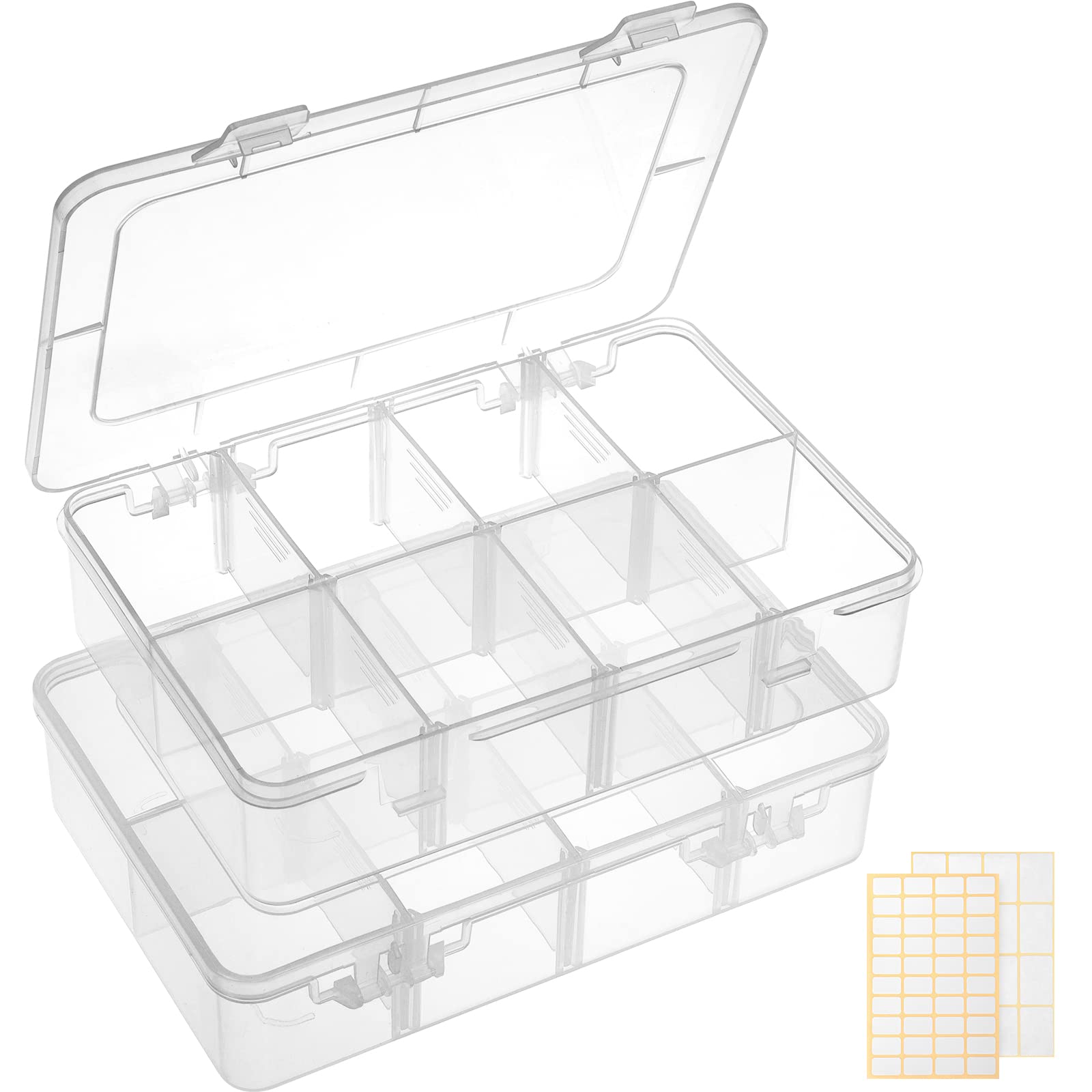 QUEFE 2-Pack Bead Organizer Box - 8 Grids with Removable Dividers for Jewelry, Crafts & Small Parts Storage