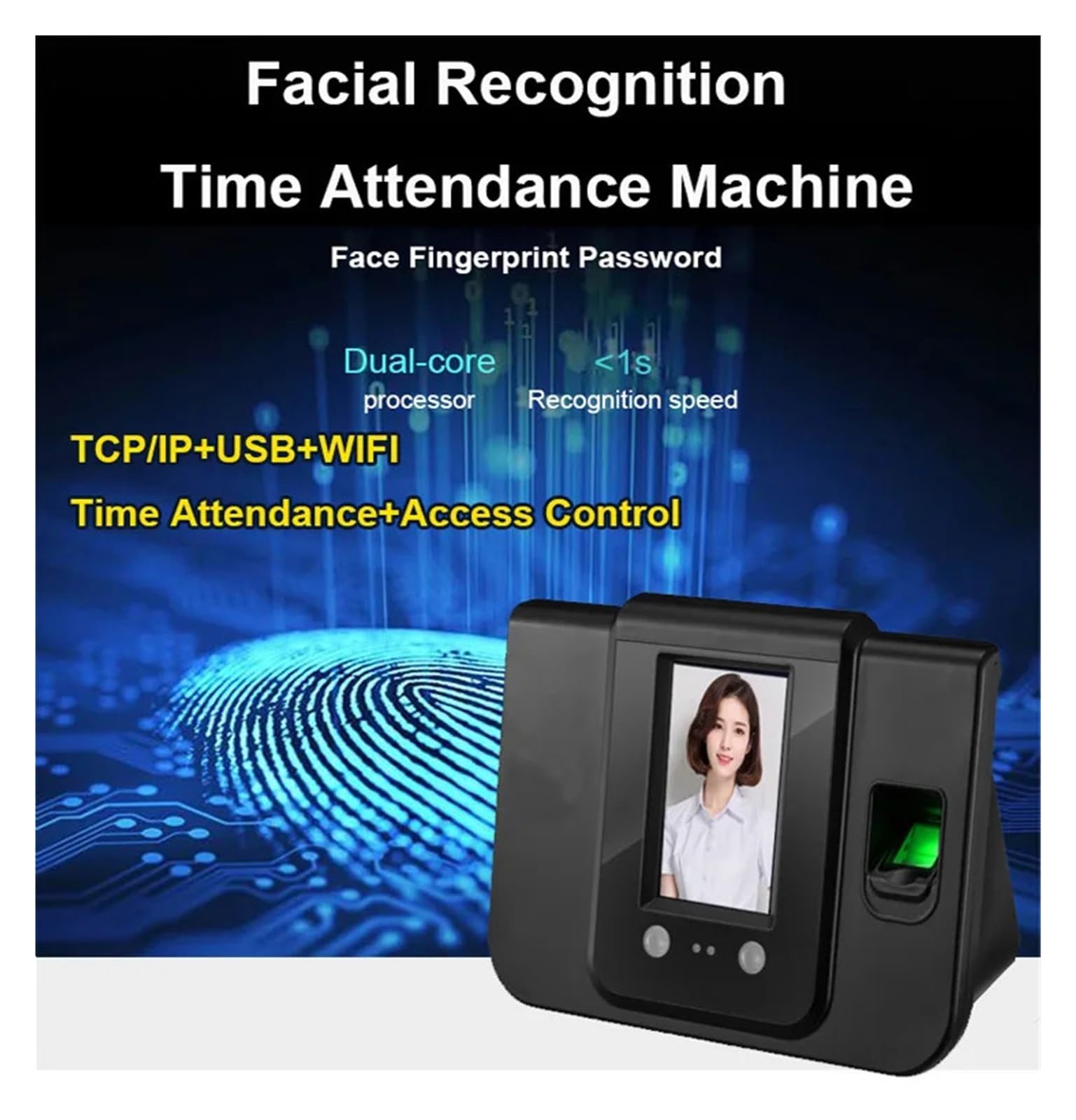 Biometric Face & Fingerprint Time Attendance Machine - Multilingual Support for Offices, Schools & Events | Secure & Accurate Employee Clock-In System