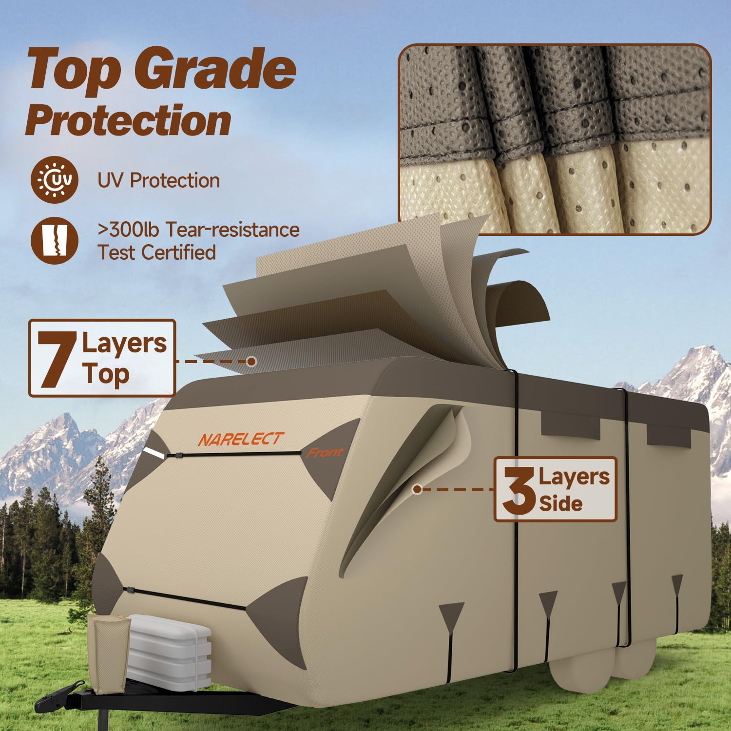 RV Cover - Heavy Duty 7-Layer Windproof Trailer Cover for 27-30ft - UV Protection, Toy Hauler & Tire/Gutter Guard - Perfect for Outdoor Storage & Travel Protection