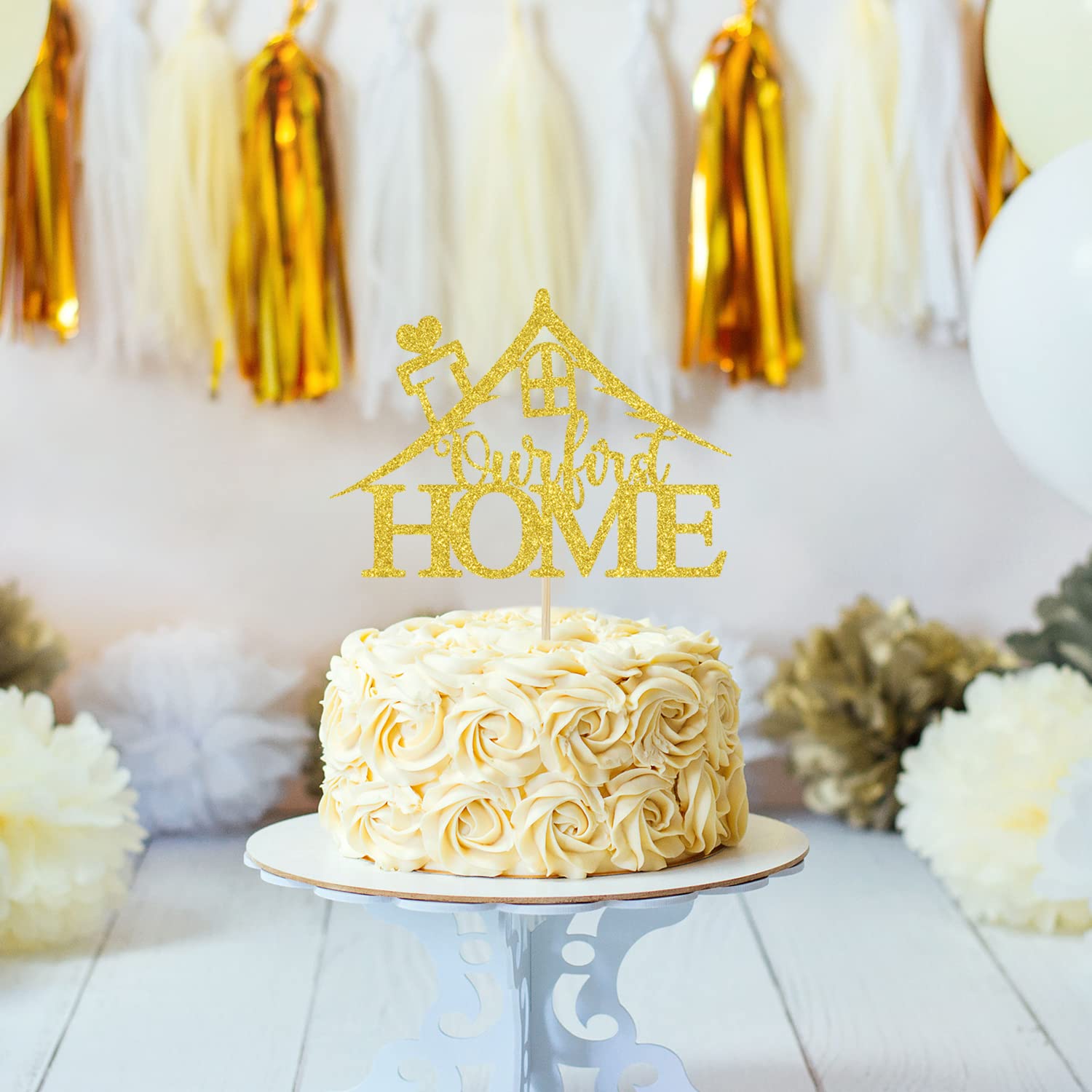 Our First Home Cake Topper - Gold Glitter 'Home Sweet Home' Wedding & Housewarming Decoration for New Couples | Perfect for Bridal Showers, Anniversary Cakes & Welcome Parties