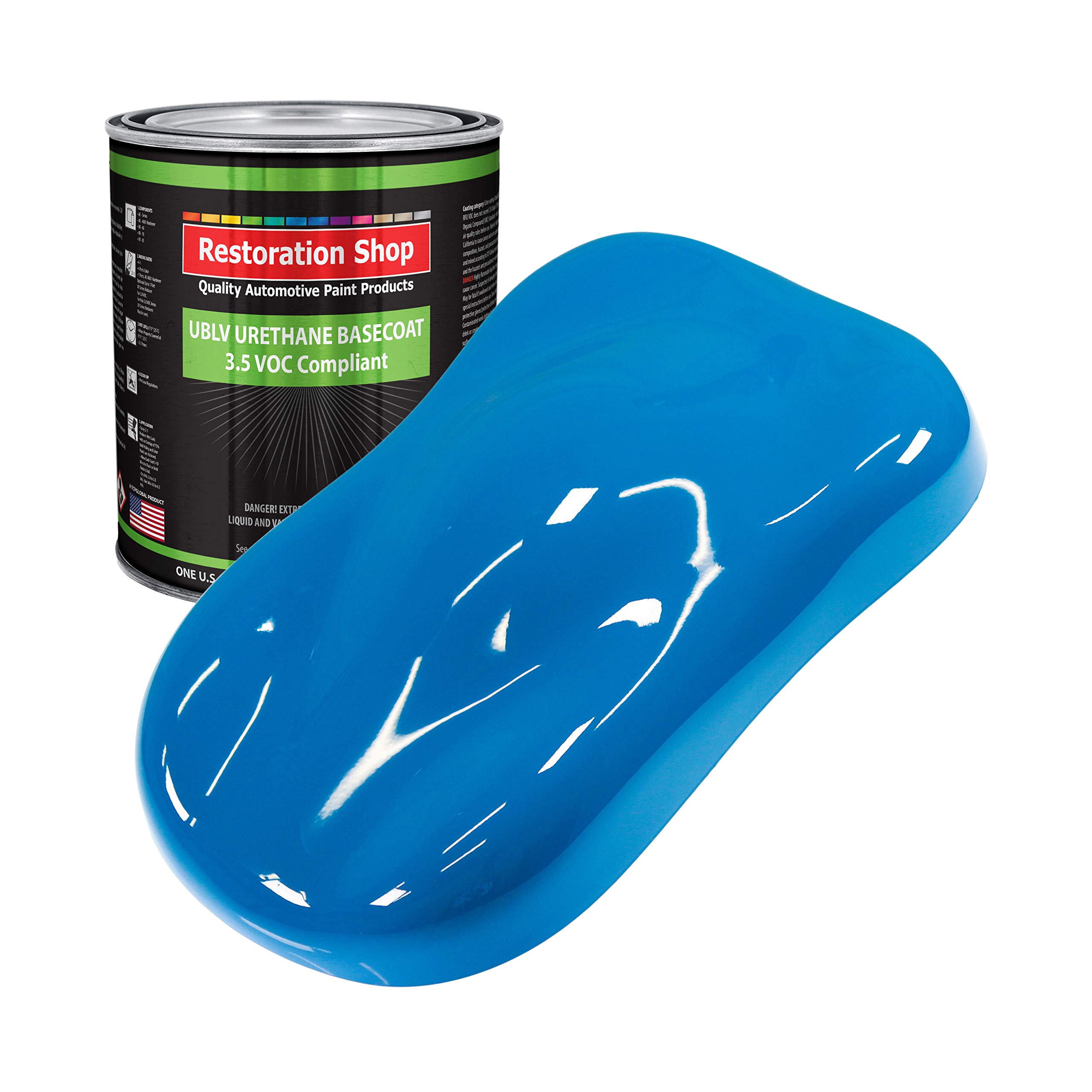 Restoration Shop Speed Blue Low VOC Urethane Basecoat Auto Paint - 1 Gallon High Gloss Professional Automotive Refinish Coating for Cars & Trucks | Perfect for DIY Car Restoration & Professional Auto Body Repair