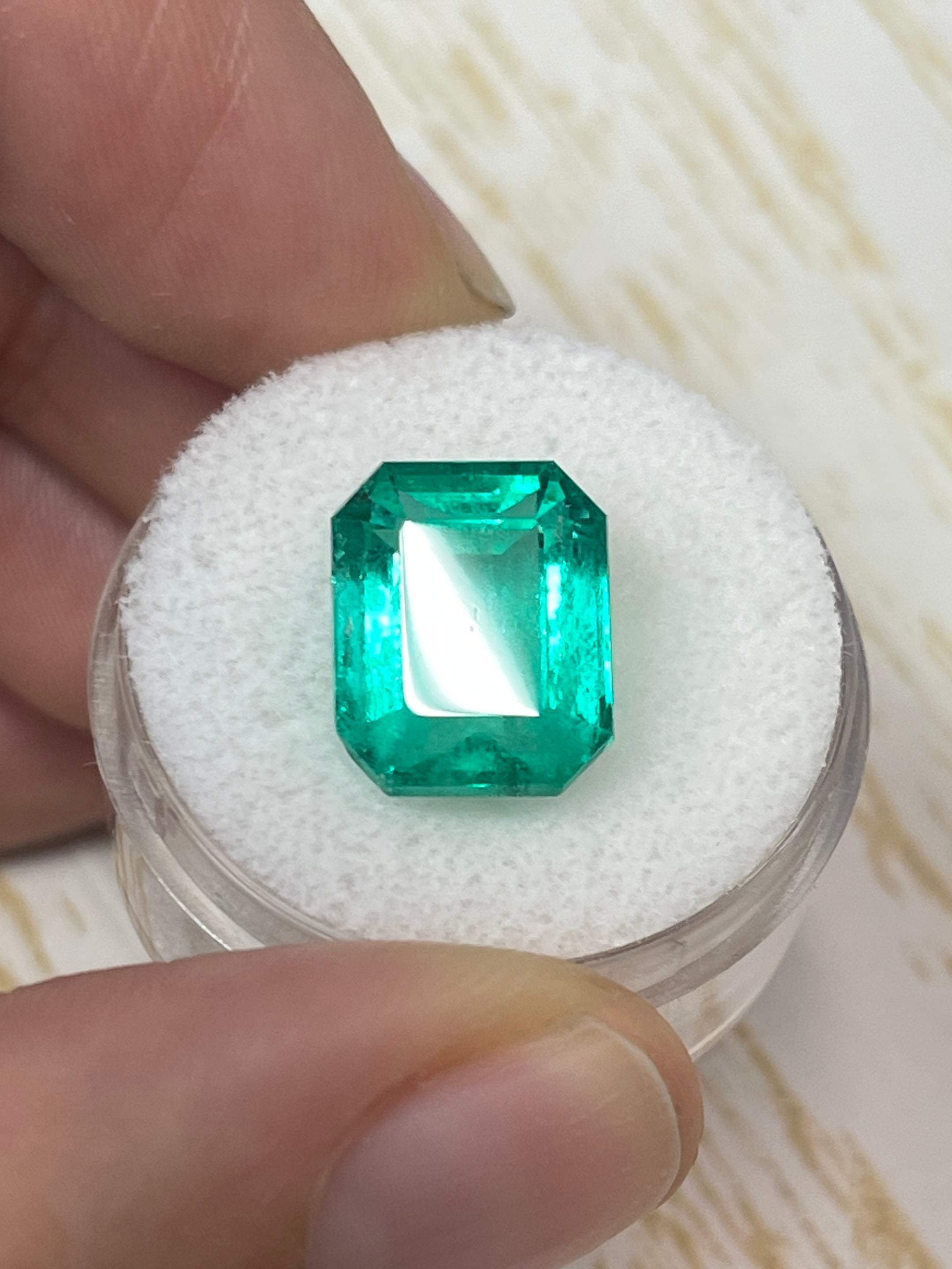 7.22 Carat 13x10mm Bluish Green Loose Colombian Emerald - Emerald Cut Gemstone for Jewelry Making, Engagement Rings & Collector's Items