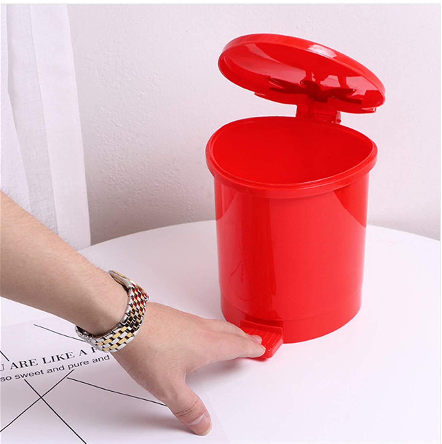 Cute Strawberry Shaped Trash Can with Lid - Small Plastic Garbage Bin for Bedroom, Office & Desk - Includes 5 Rolls of Kawaii Trash Bags - Perfect for Home, Dorm & Gift Giving