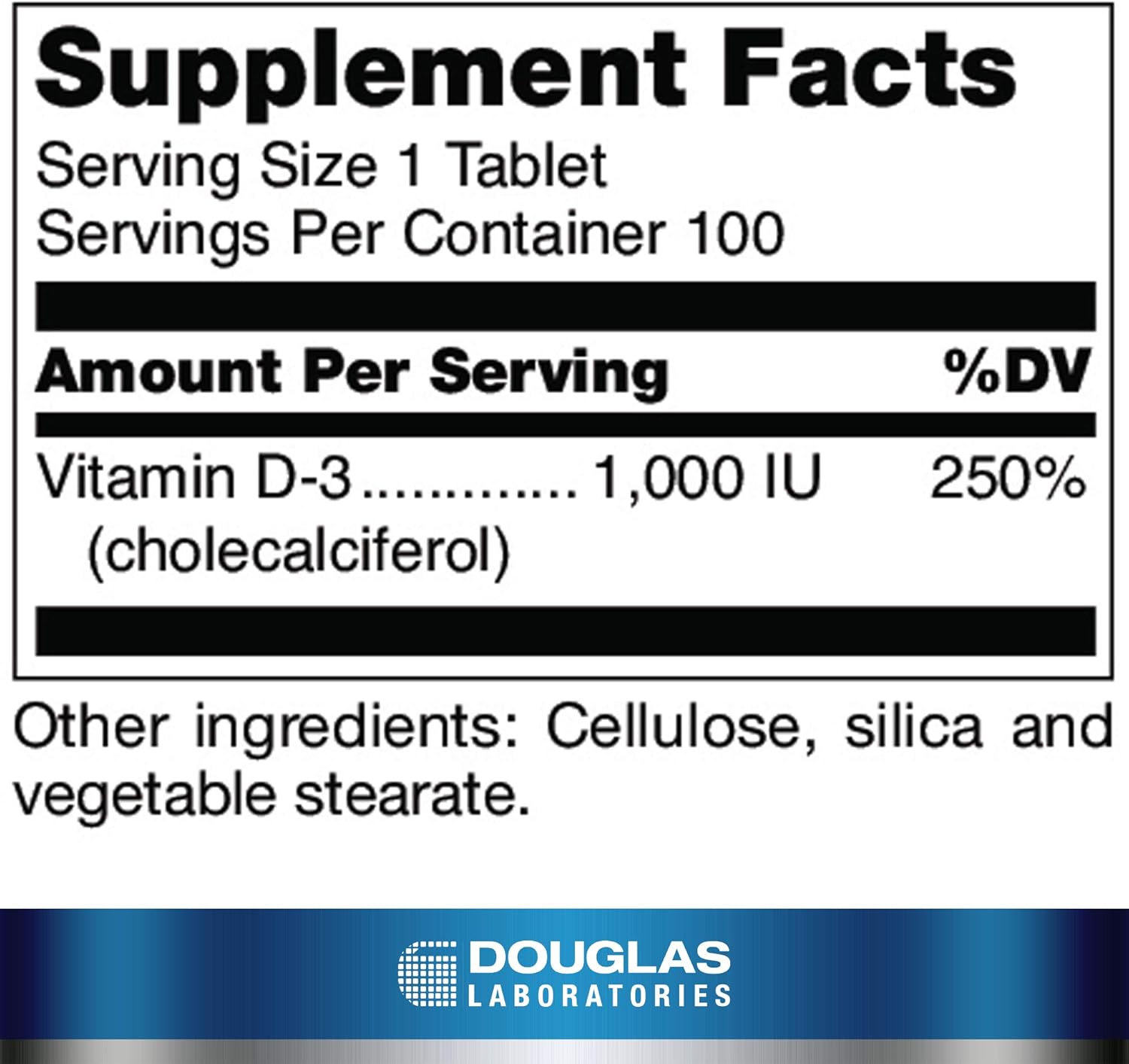 Douglas Labs Vitamin D3 1000 IU (25 mcg) Supplement - Supports Bone Health, Immune System & Mood - for Adults & Kids - Daily Use at Home or Travel
