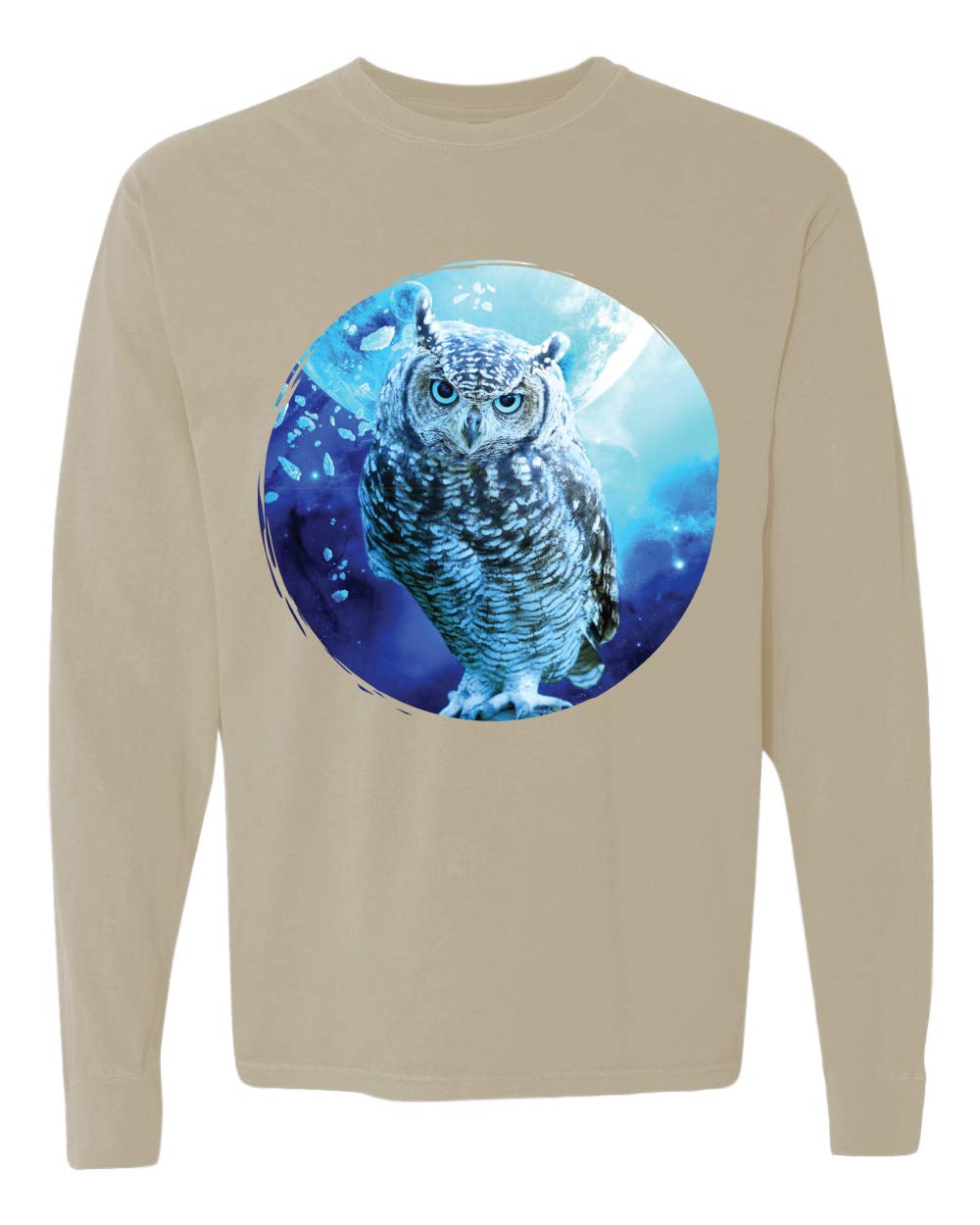 Stylish Washed Look Long Sleeve T-Shirt with Cute Nocturnal Snow Owl Print - Perfect for Winter Animal Lovers & Casual Outfits