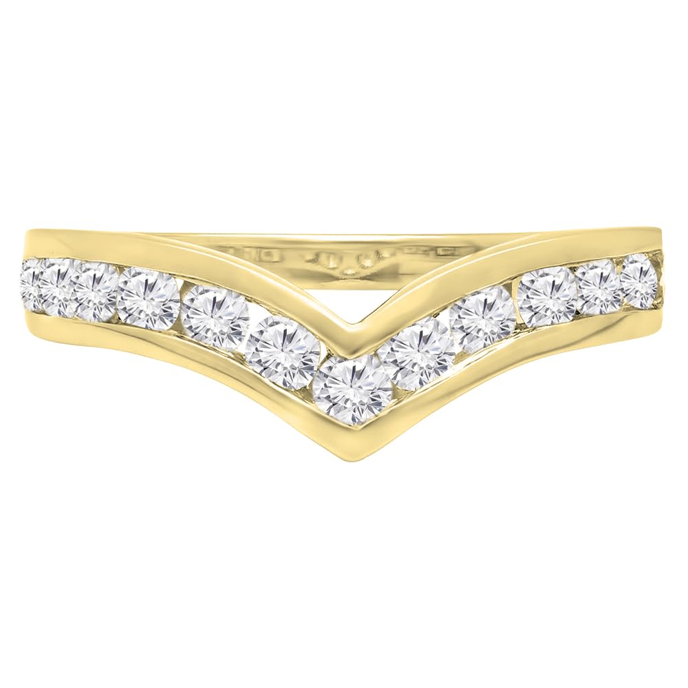 Dazzlingrock 14K Solid Gold Round White Diamond Chevron Stackable Band for Her - Perfect Anniversary Gift for Women