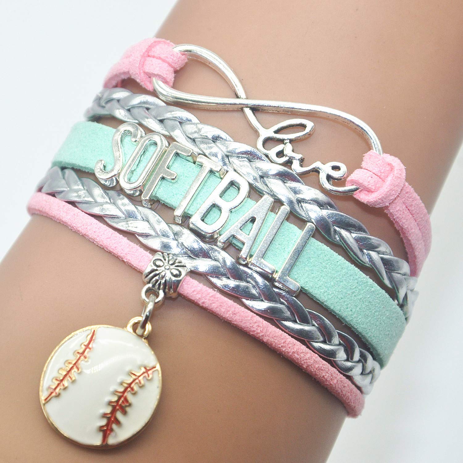 HCChanshi Infinity Love Charm Softball Bracelet - Team Themed Jewelry for Adult Softball Fans & Couples (Bulk Pack) - Perfect for Game Days, Valentine's Gifts & Team Spirit Accessories