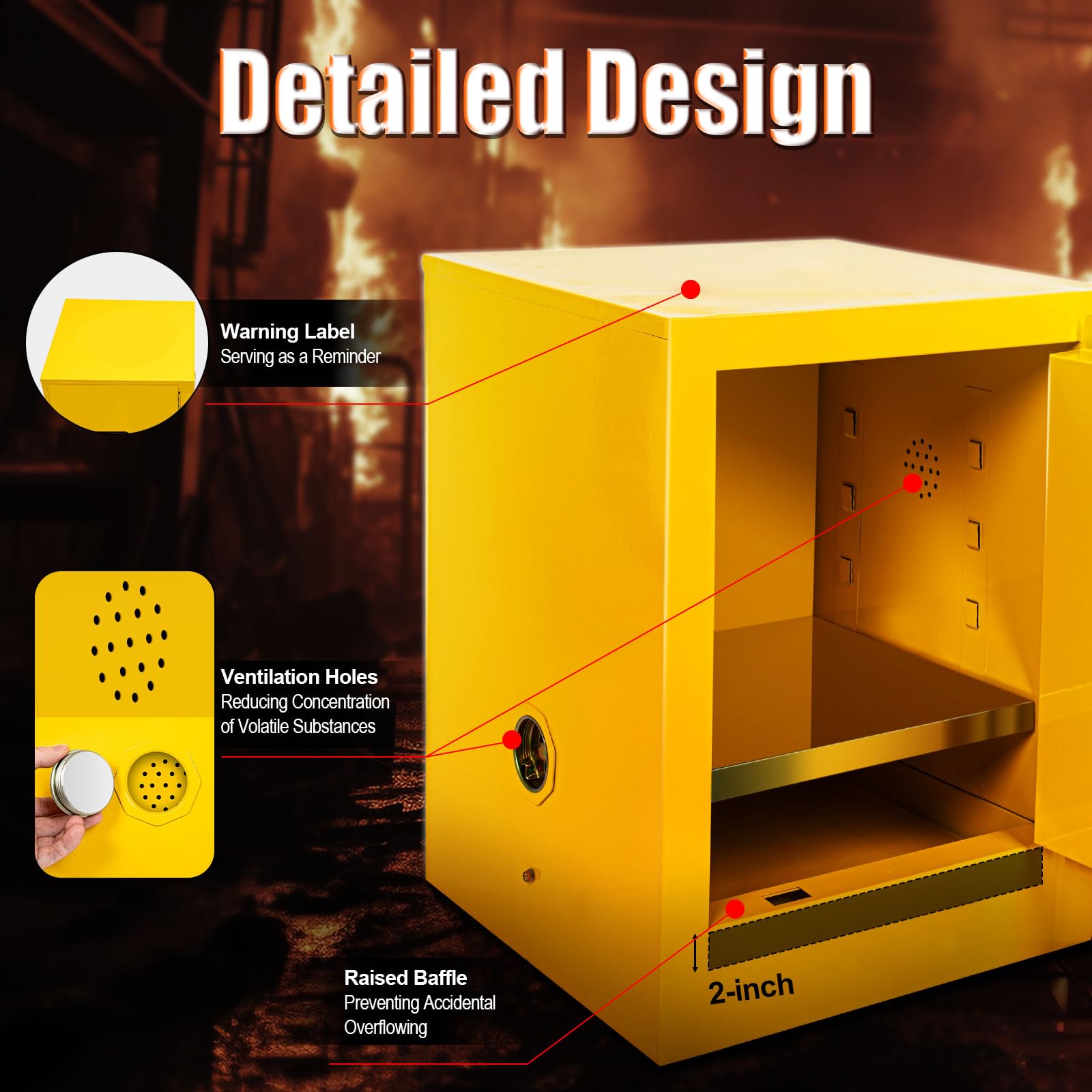 TFCFL 4 Gallon Yellow Galvanized Steel Flammable Safety Storage Cabinet - 1 Door Manual Countertop Chemical Cabinet for Home, Workshop & Industrial Use | Fireproof Hazardous Material Organizer for Paint, Solvents & Cleaning Supplies
