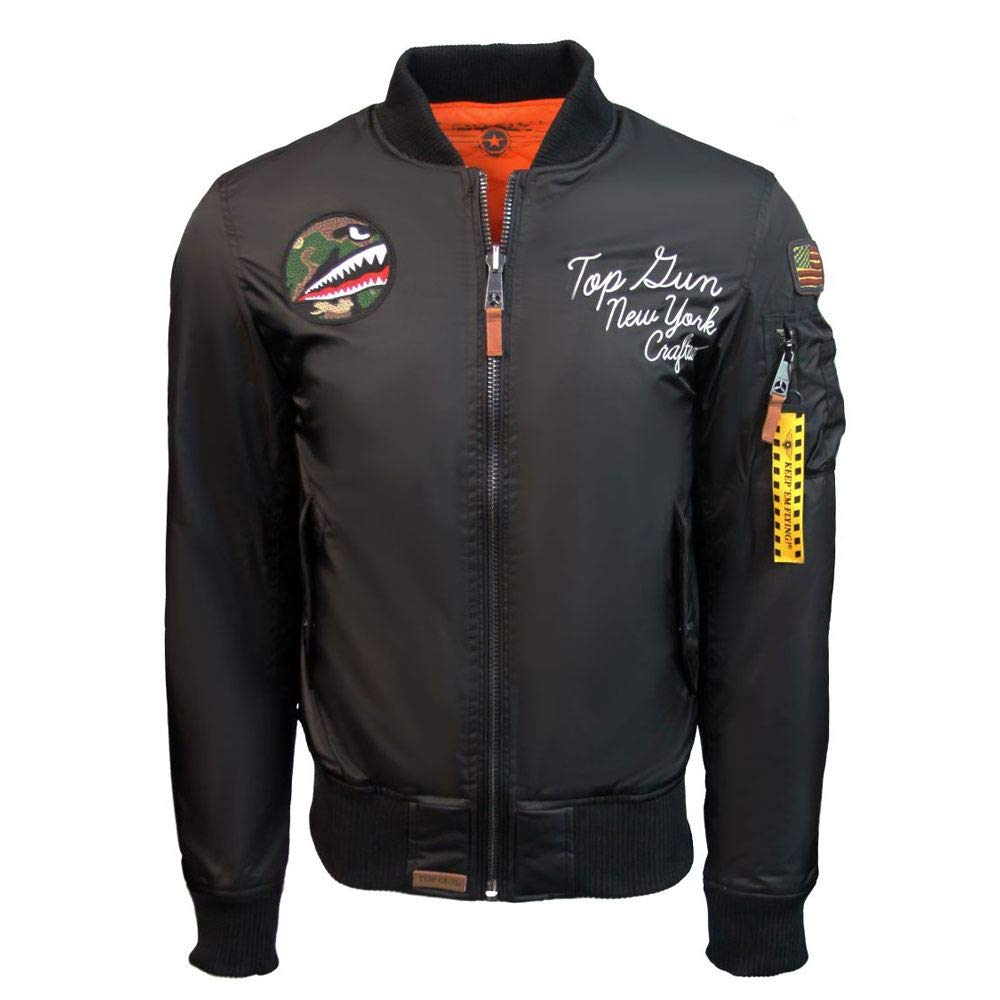 Top Gun MA-1 Reversible Bomber Jacket for Women - Black & Orange Aviator Style | Military Flight Jacket | Casual Wear & Outdoor Activities