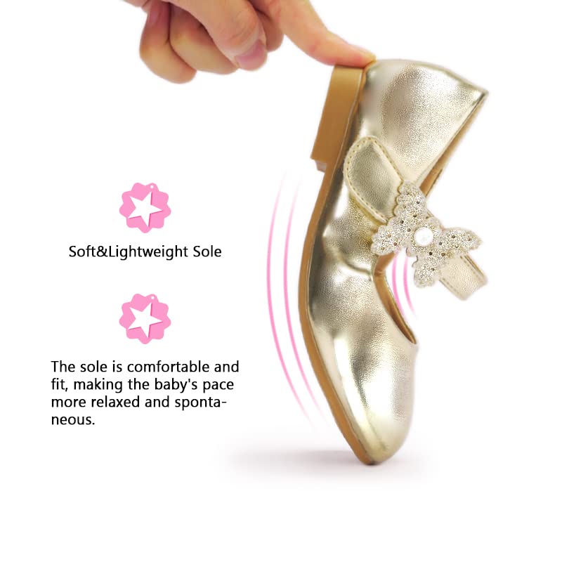 K KIP WOK Toddler Girls Mary Jane Shoes with Glitter & Flower Design - Comfortable Ballet Flats for Wedding, Party & Special Occasions