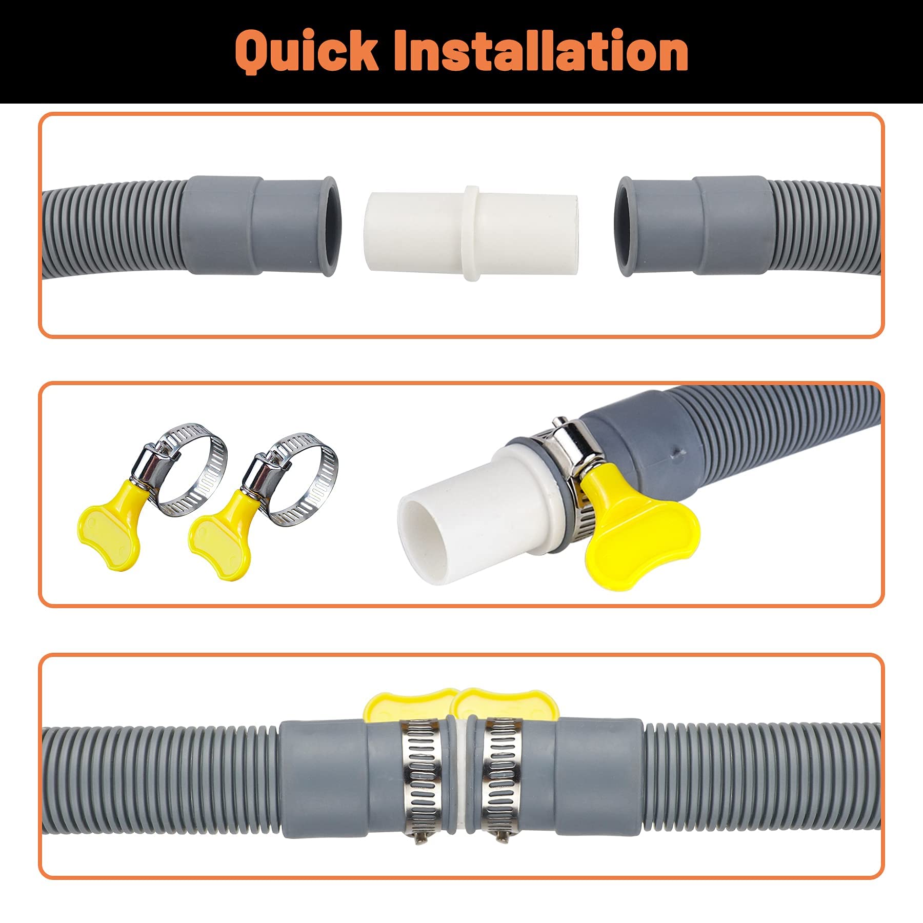 GCGOODS 6 Ft Universal Washing Machine Drain Hose Extension Kit - Flexible Corrugated Dishwasher & Washer Discharge Hose with Adapter, U-Bend Holder & Clamps - Perfect for Laundry Room, Basement & RV Plumbing