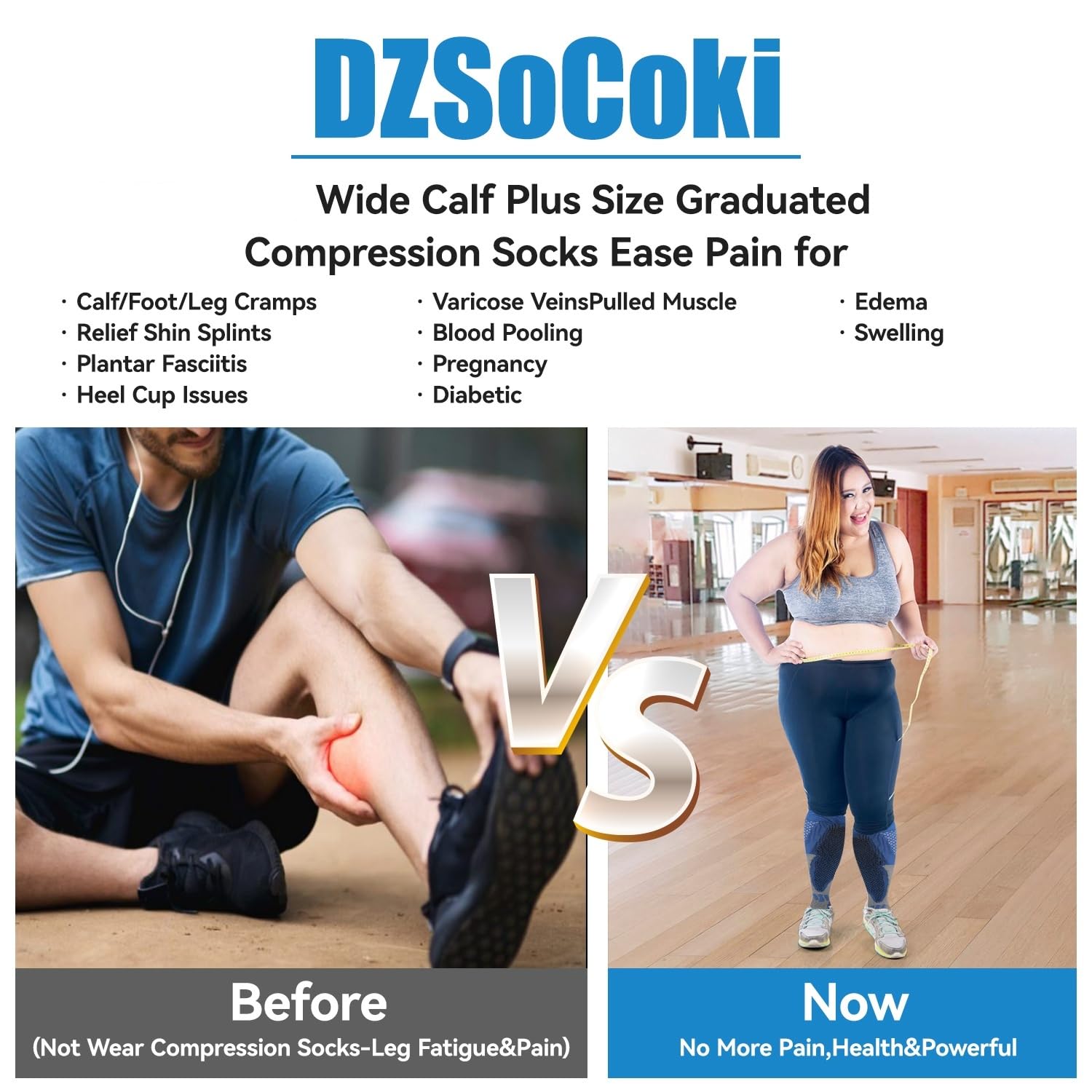 Wide Calf Compression Socks for Women & Men - Large Plus Size Support Socks for Nurses, Pregnancy, Running & Travel - Medical Grade Circulation Boost