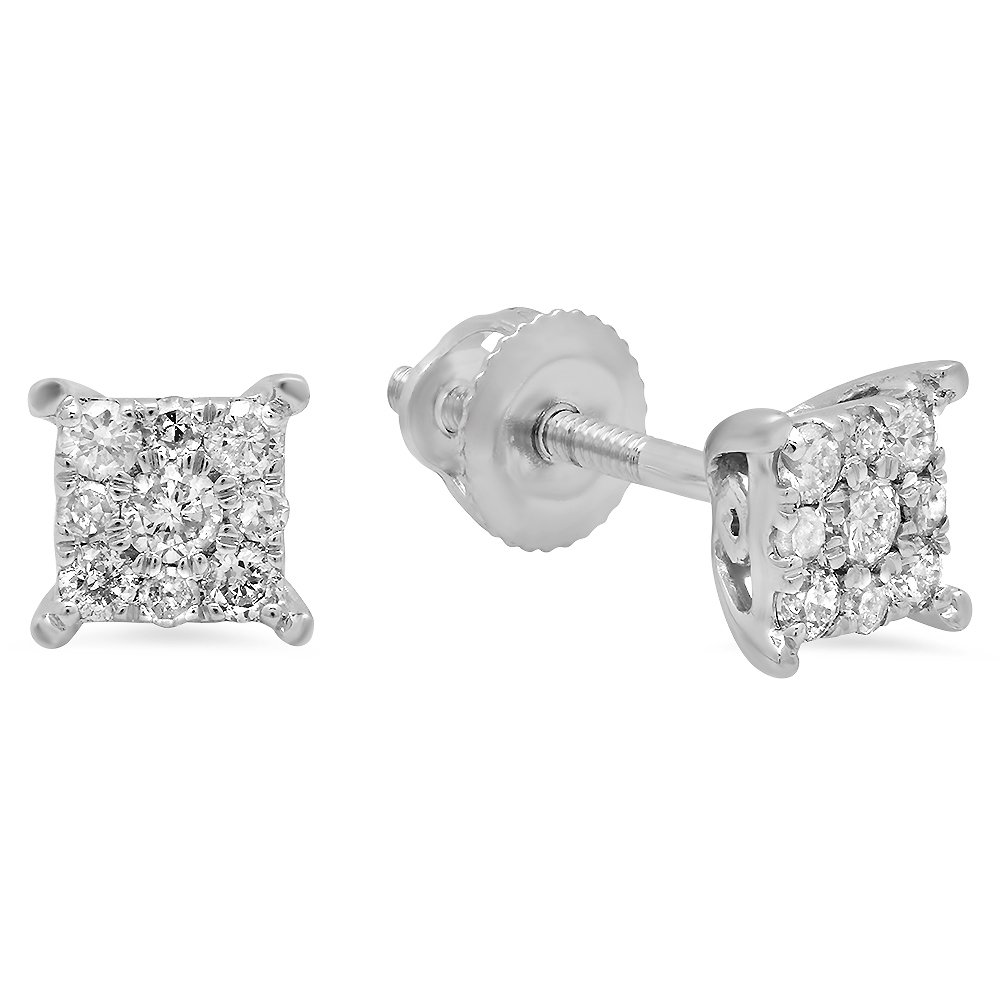 Dazzlingrock Collection 0.25 Carat Total Weight 10K White Gold Round Diamond Women's Cluster Stud Earrings - Elegant Gift for Anniversary, Birthday & Special Occasions