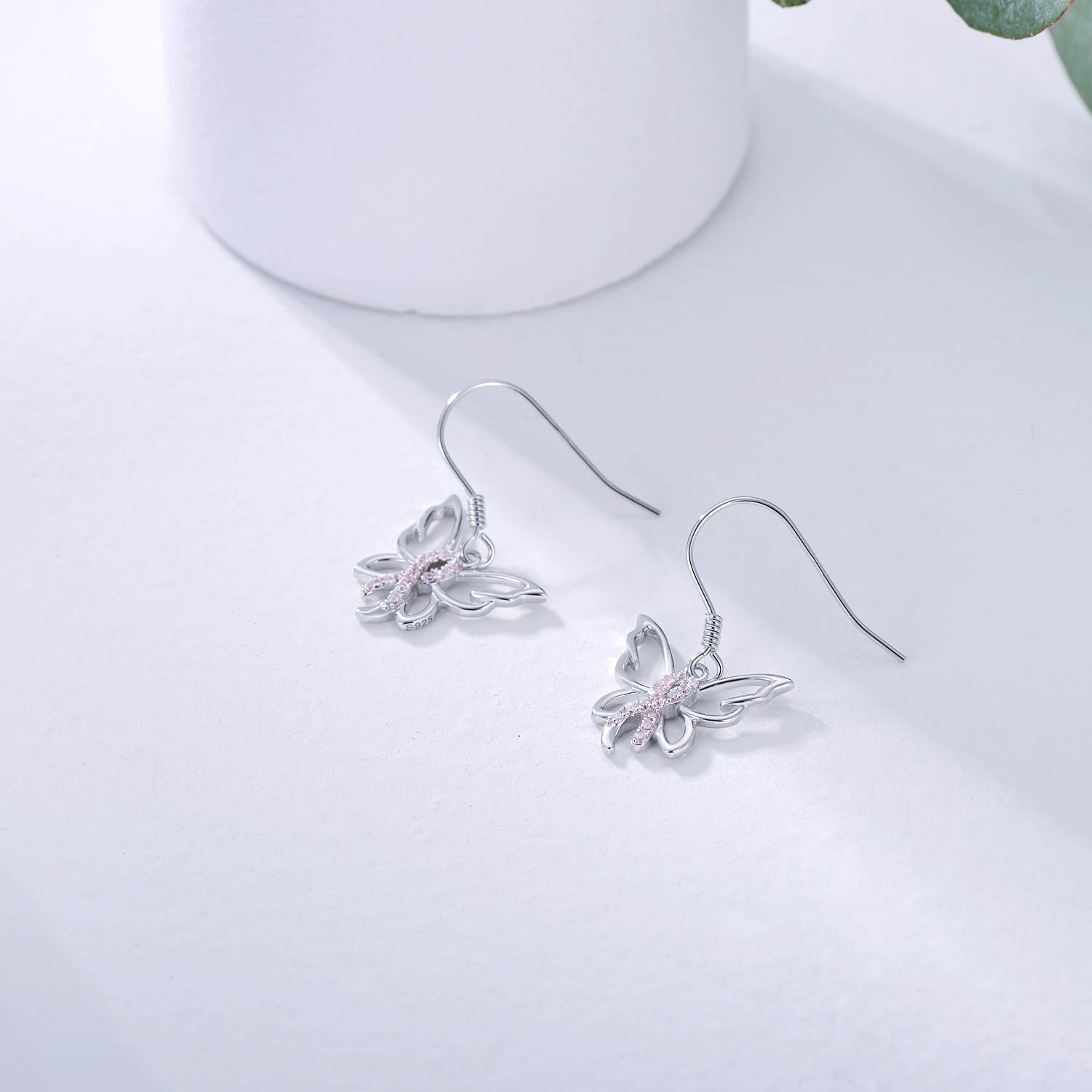 Pink Ribbon Earrings for Breast Cancer Awareness - 925 Sterling Silver Cross Dangle Earrings - Thoughtful Gifts for Survivors & Supporters - Perfect for Fundraisers, Awareness Events & Everyday Wear
