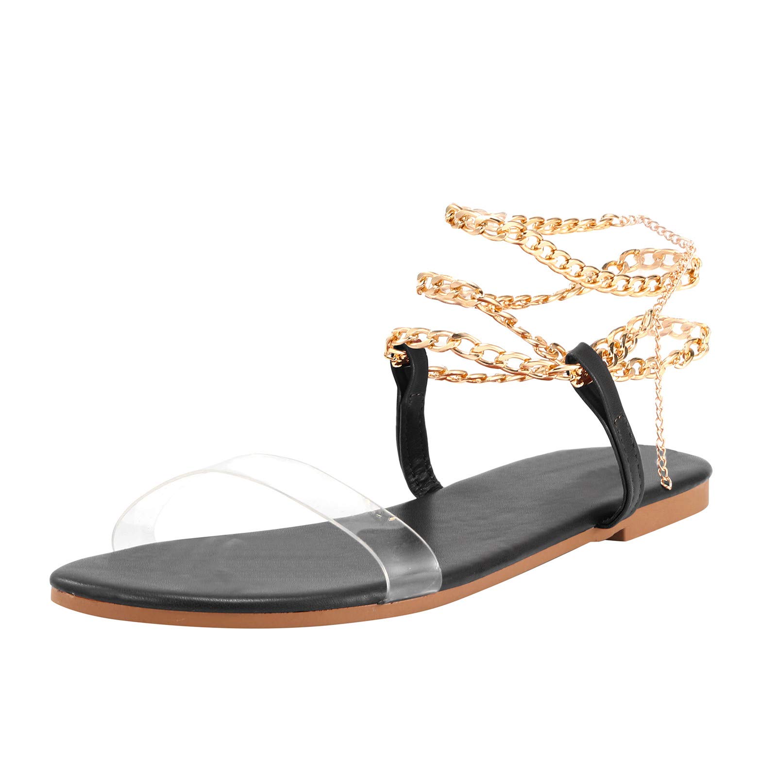 Women's Summer Casual Flat Sandals with Rhinestone Chain Buckle - Comfortable Slide Sandals for Beach, Walking, and Daily Wear