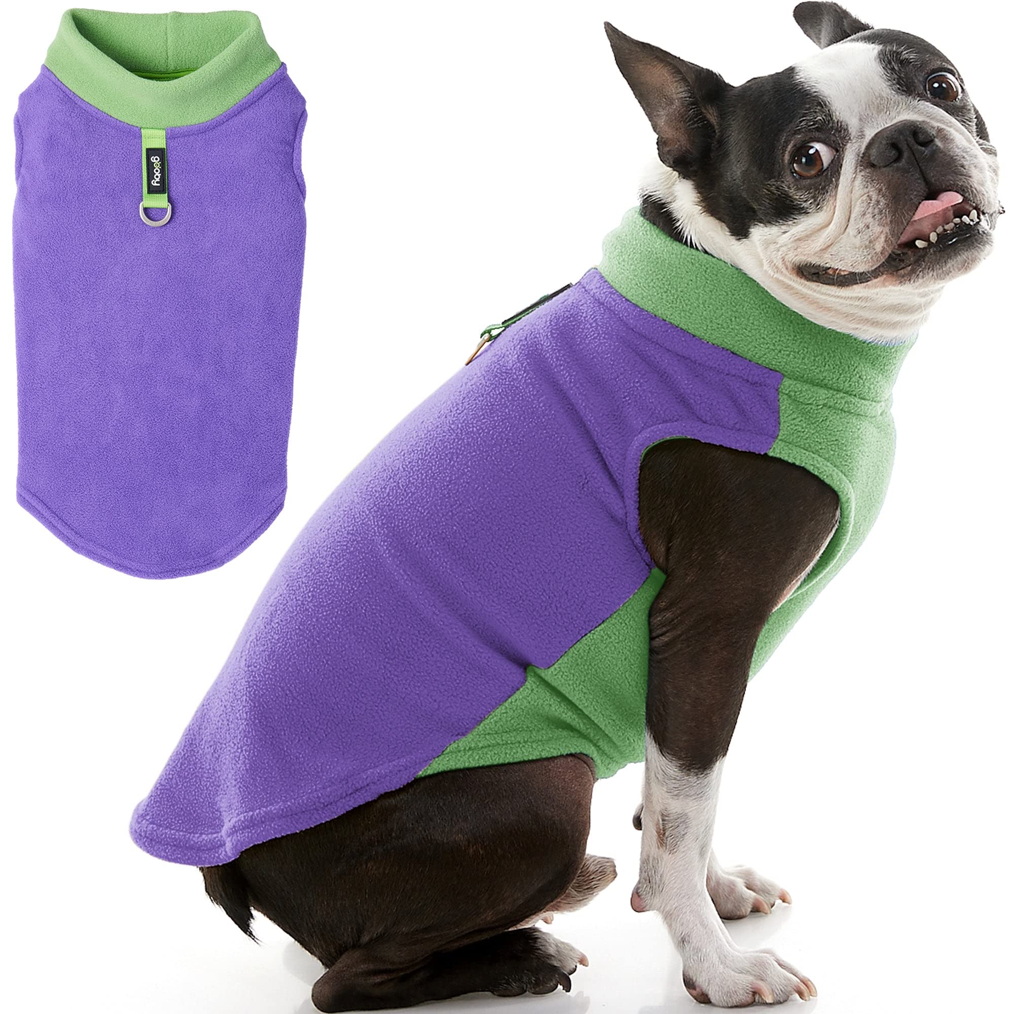 Gooby Half Stretch Fleece Vest Dog Sweater - Purple, Small - Warm Pullover Fleece Dog Jacket with D-Ring Leash Attachment | Winter Dog Coat for Small Breeds | Cold Weather Apparel for Puppies & Adult Dogs | Perfect for Outdoor Walks, Park Visits & Winter Adventures