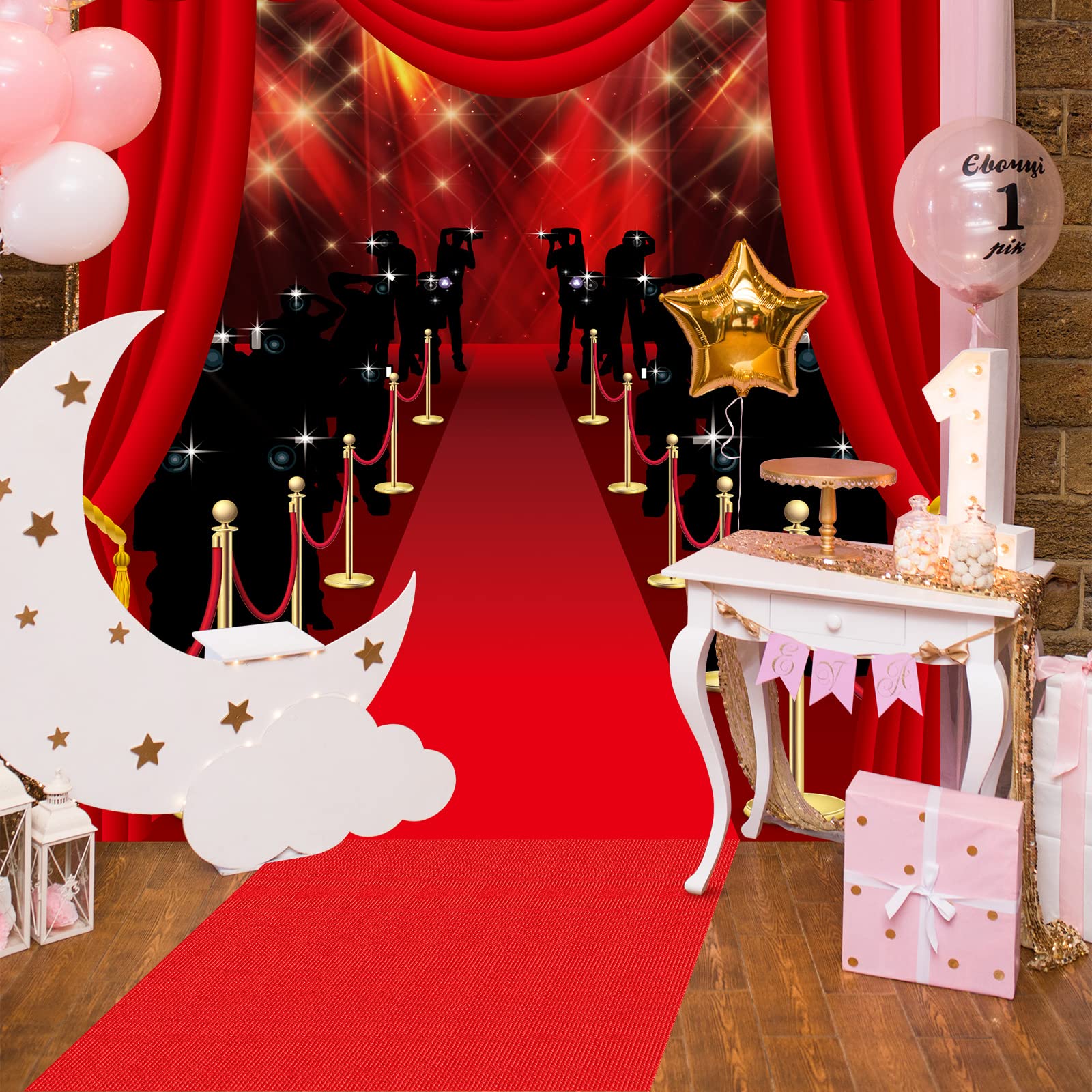 Timtin 6x5ft Red Carpet Runner for Hollywood Party Decorations, Movie Theme Photography Backdrop, Paparazzi Event Decor with Carpet Tape - Perfect for Birthday Parties, Award Ceremonies, and VIP Events