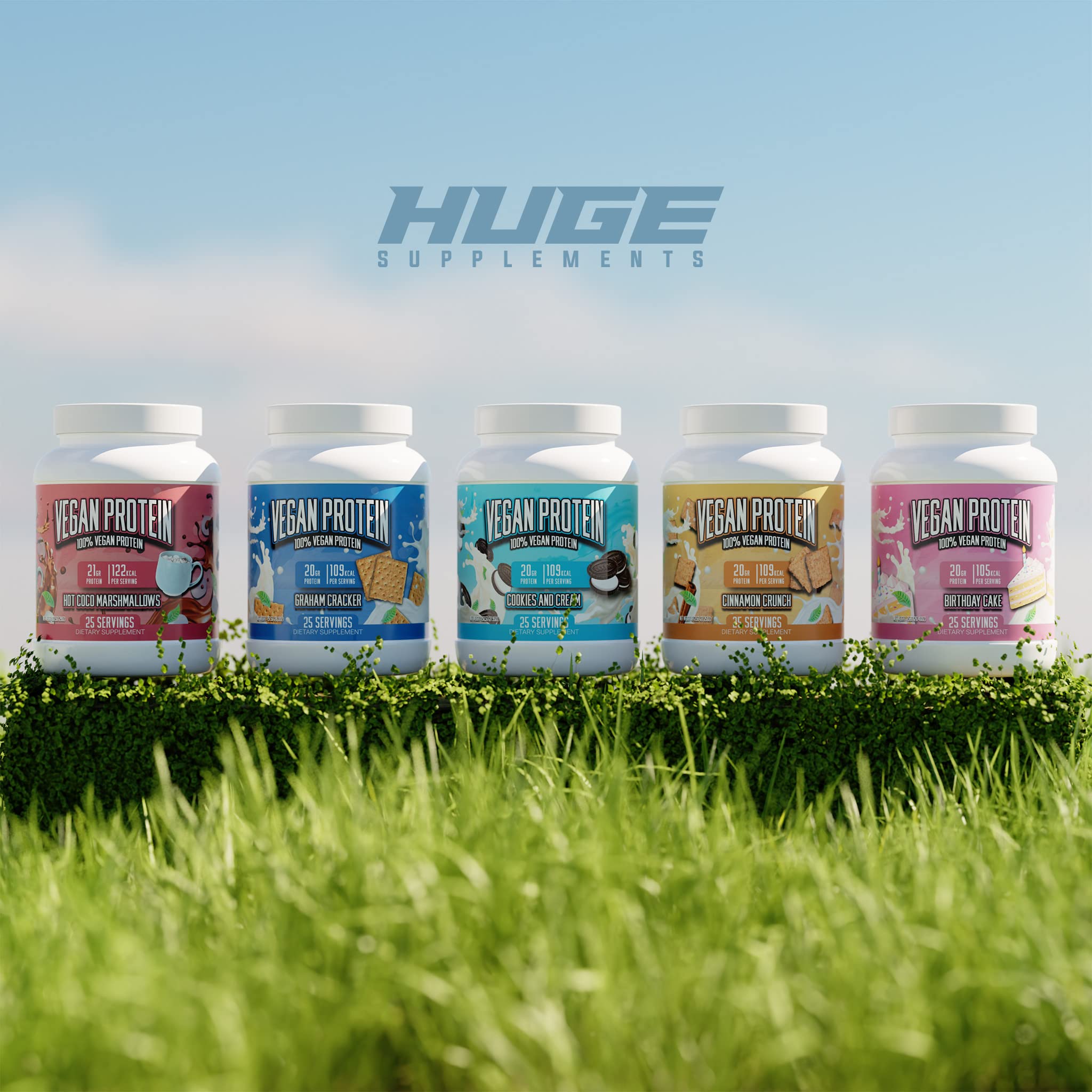 Huge Supplements Vegan Protein Powder - Cookies & Cream Flavor | Plant-Based Protein Powder with 20g Protein Per Serving | Ideal for Post-Workout Recovery & Muscle Building