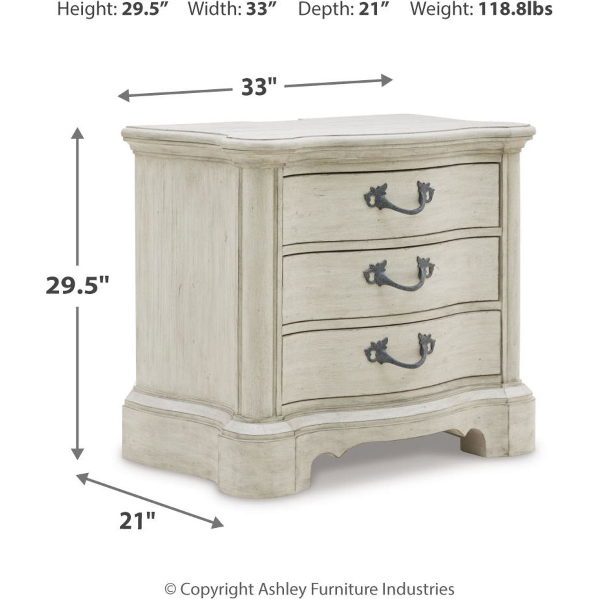 Arlendyne Nightstand - Antique White Finish Bedside Table with Drawer | Perfect for Bedroom, Guest Room, or Nursery Storage