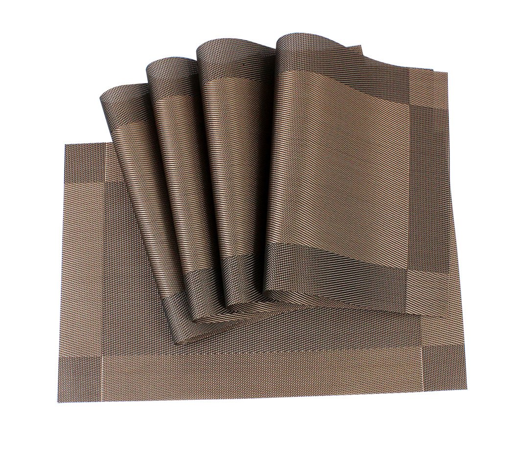 **Heat & Stain Resistant PVC Placemats Set of 5 - Washable Vinyl Dining Table Mats for Kitchen, Brown Woven Design - Perfect for Everyday Meals, Dinner Parties & Holiday Gatherings**