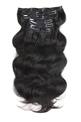 28 Inch Brazilian Wavy Clip-in Human Hair Extensions - 7 Piece Set (200g, Natural Black) | Body Wave Virgin Hair for Full Head | Perfect for Parties, Weddings & Daily Styling