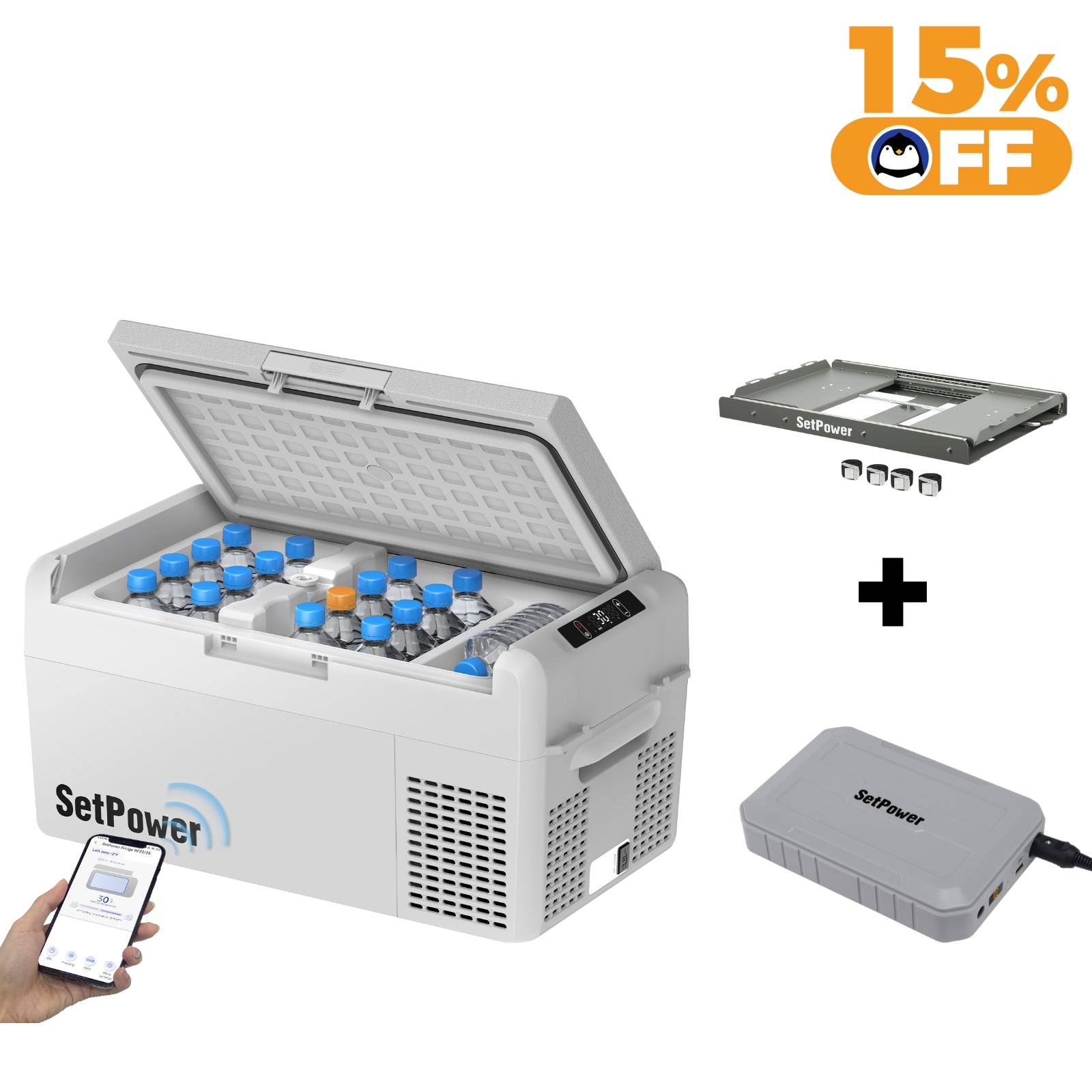 Setpower RF20 21Qt Portable Car Refrigerator - 12V/24V Electric Cooler Freezer for Road Trips, Camping & Outdoor Adventures (Grey)