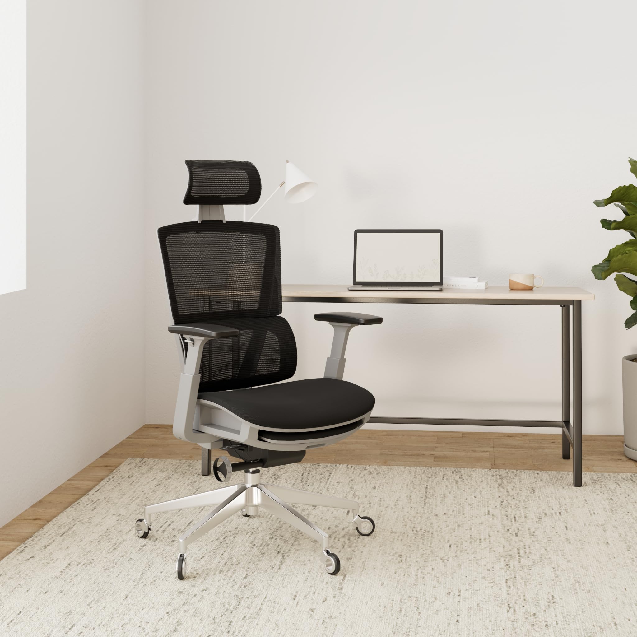 Nouhaus Rewind Ergonomic Office Chair with Adjustable Footrest & Lumbar Support - Swivel Mesh Computer Desk Chair with Wheels for Home Office - High Back Task Chair for Long Hours Work (Black) - Perfect for Remote Work, Gaming & Study Sessions