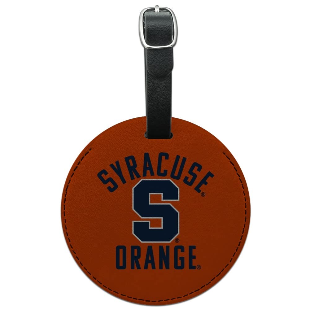 Syracuse University Orange Leather Luggage Tag - Round Carry-On ID Card Holder for Suitcases - Perfect for Travel, Business Trips & College Dorms