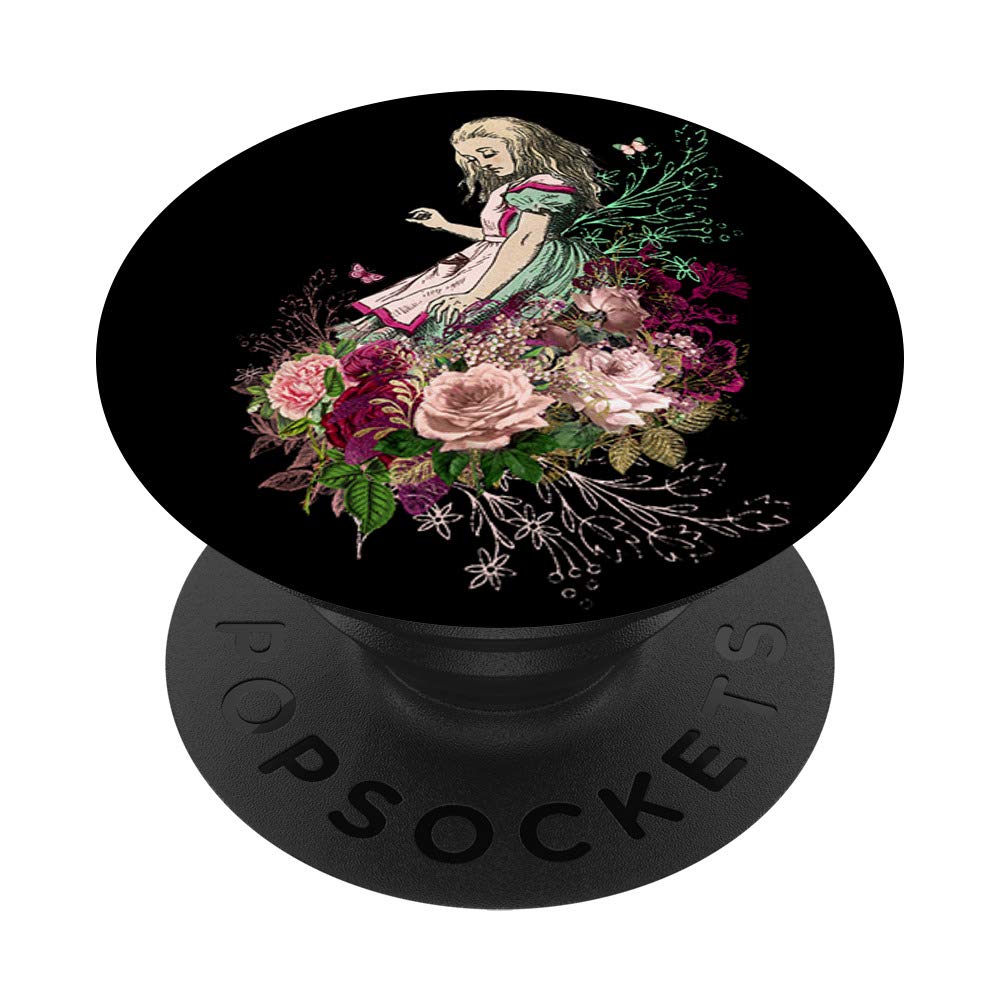Alice in Wonderland Roses Black PopSockets PopGrip - Swappable Phone Grip for iPhone, Samsung, Tablets - Perfect for Gaming, Travel, and Everyday Use