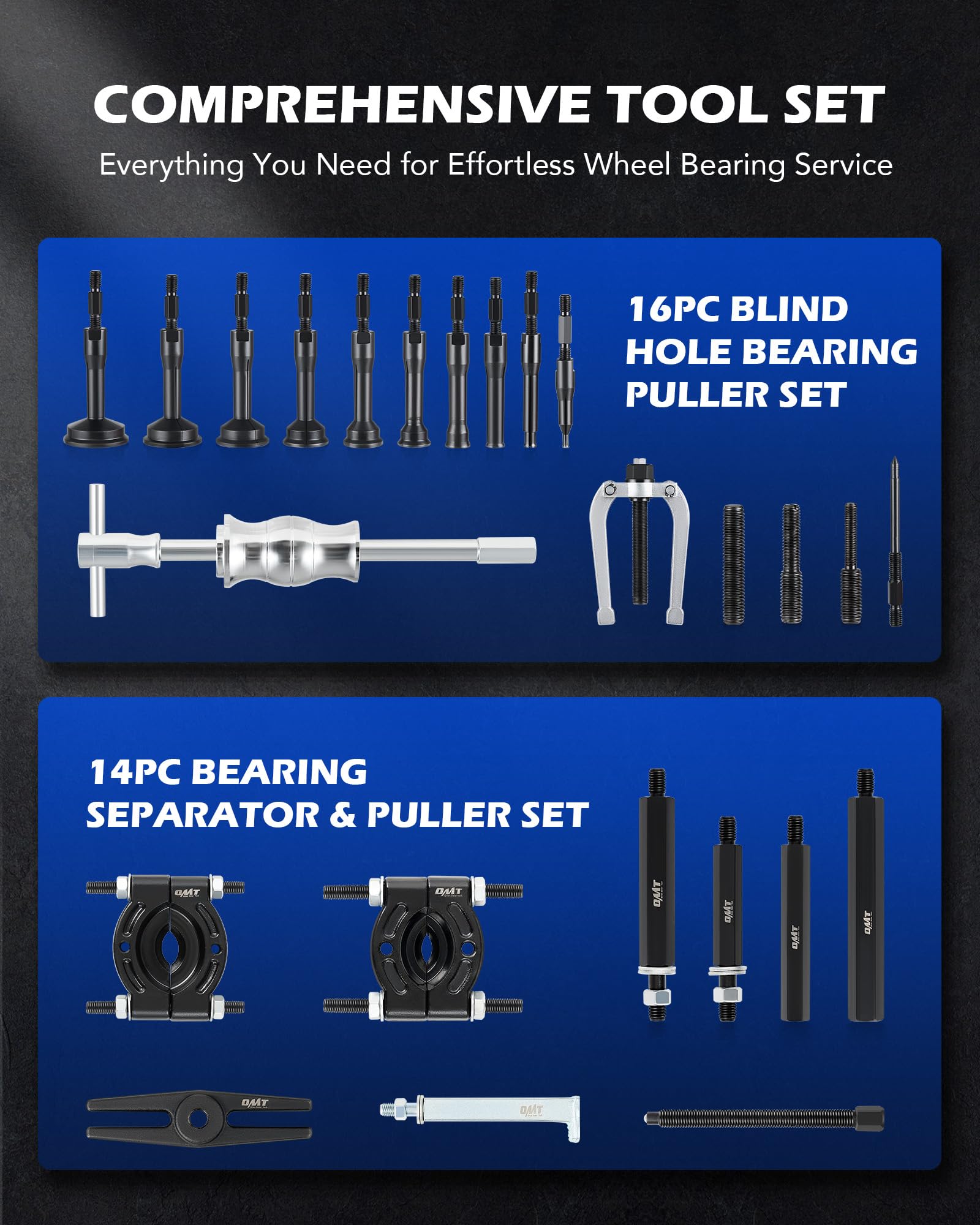 Orion Motor Tech 30-Piece Bearing Puller & Housing Removal Tool Kit - 2-in-1 Wheel Bearing, Bushing & Axle Puller Set with Slide Hammer & Collets - Perfect for Automotive Repair & Blind Hole Bearing Removal