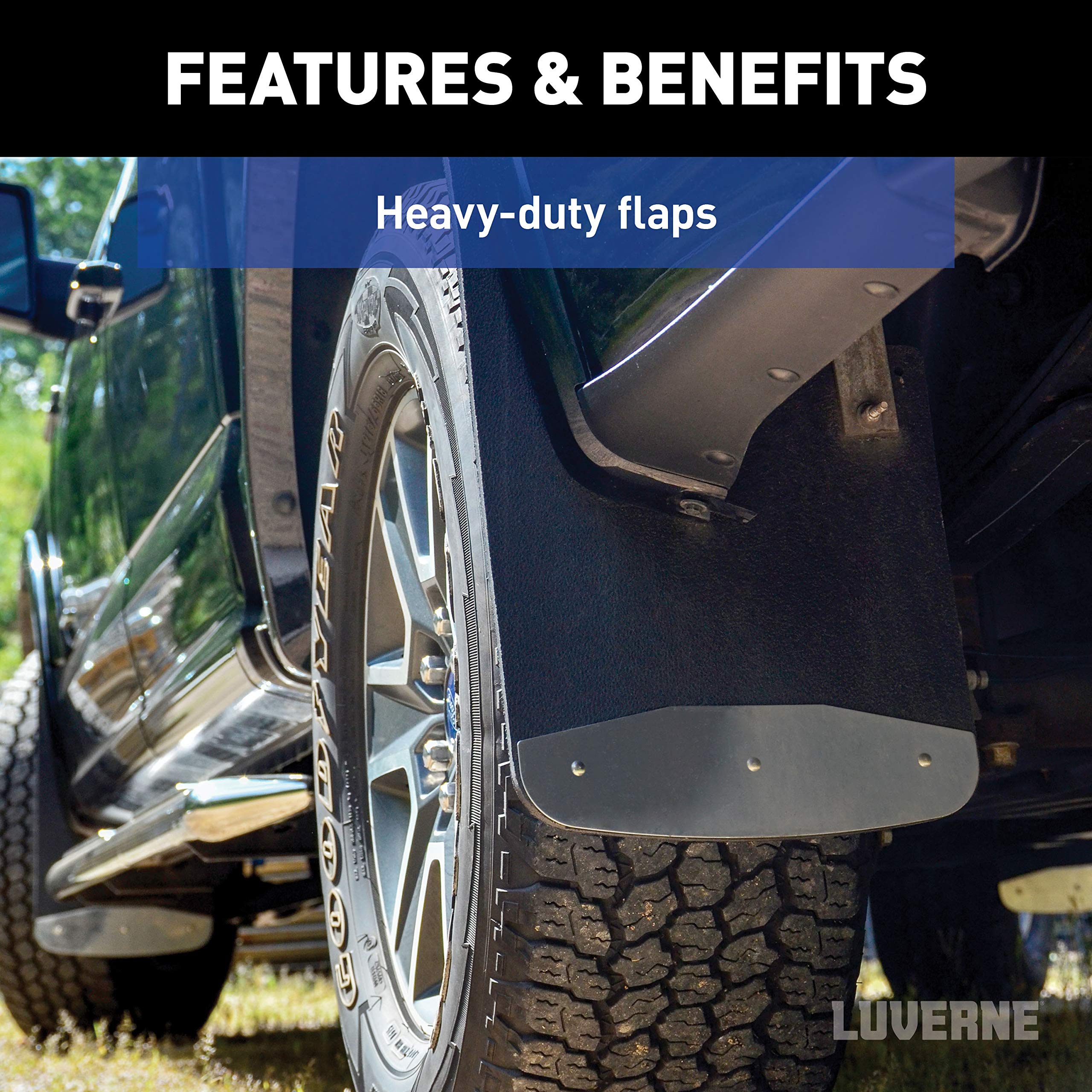 LUVERNE 251723 Textured Rubber Mud Guards with Polished Stainless Steel Plates - Heavy Duty Truck Mud Flaps (1 Pair) - Perfect for Pickup Trucks, Semi Trucks & Off-Road Vehicles - Durable Splash Protection for All Weather Conditions