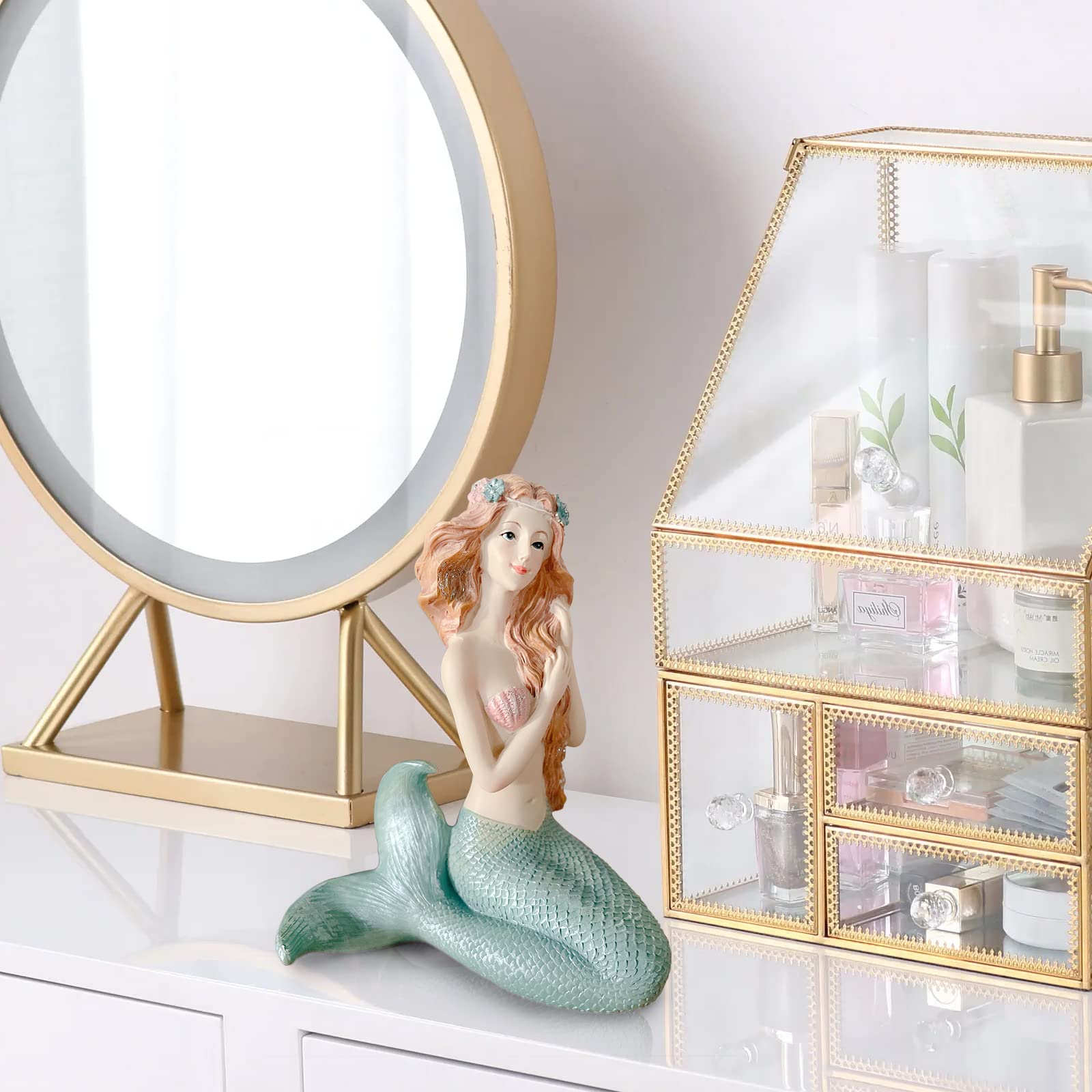 Handcrafted Resin Mermaid Statue - Elegant Mermaid Figurine for Home Decor, Bathroom, Living Room & Office Desk | Perfect Gift for Mermaid Lovers & Beach-Themed Interior Design
