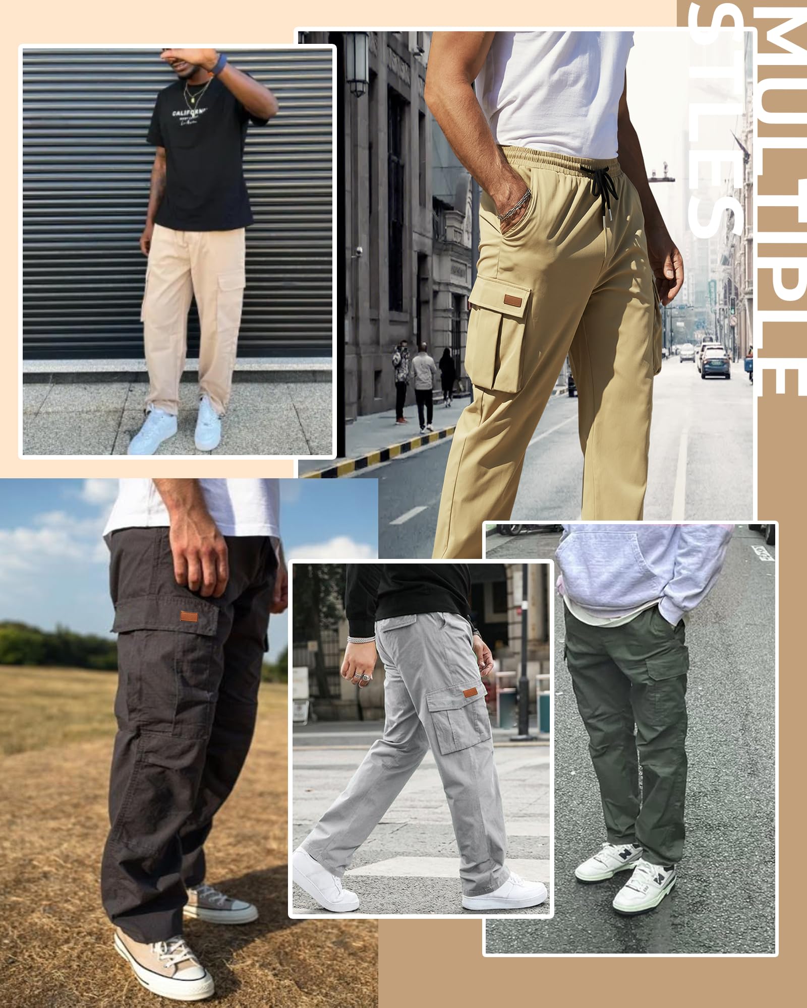 Men's Cargo Jogger Pants - Stretch Relaxed Fit Drawstring Sweatpants with Pockets | Outdoor Work, Hiking & Casual Wear